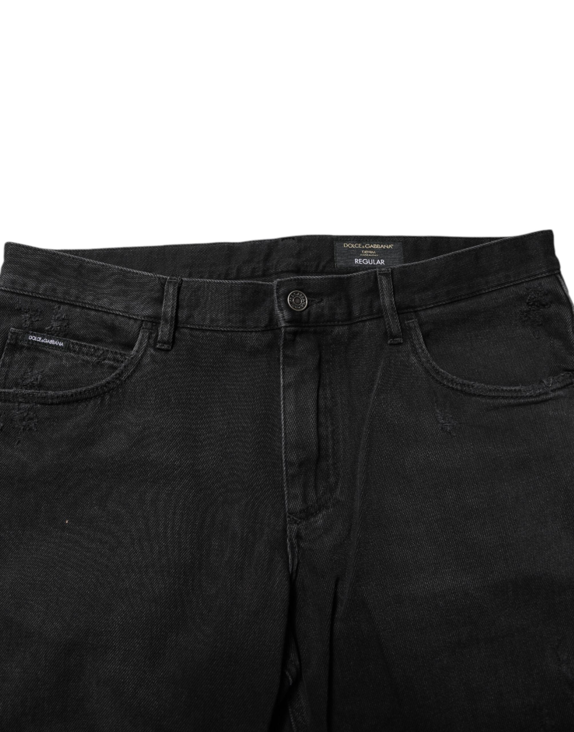 Dolce & Gabbana Black Cotton Logo-Plaque Skinny Denim Jeans