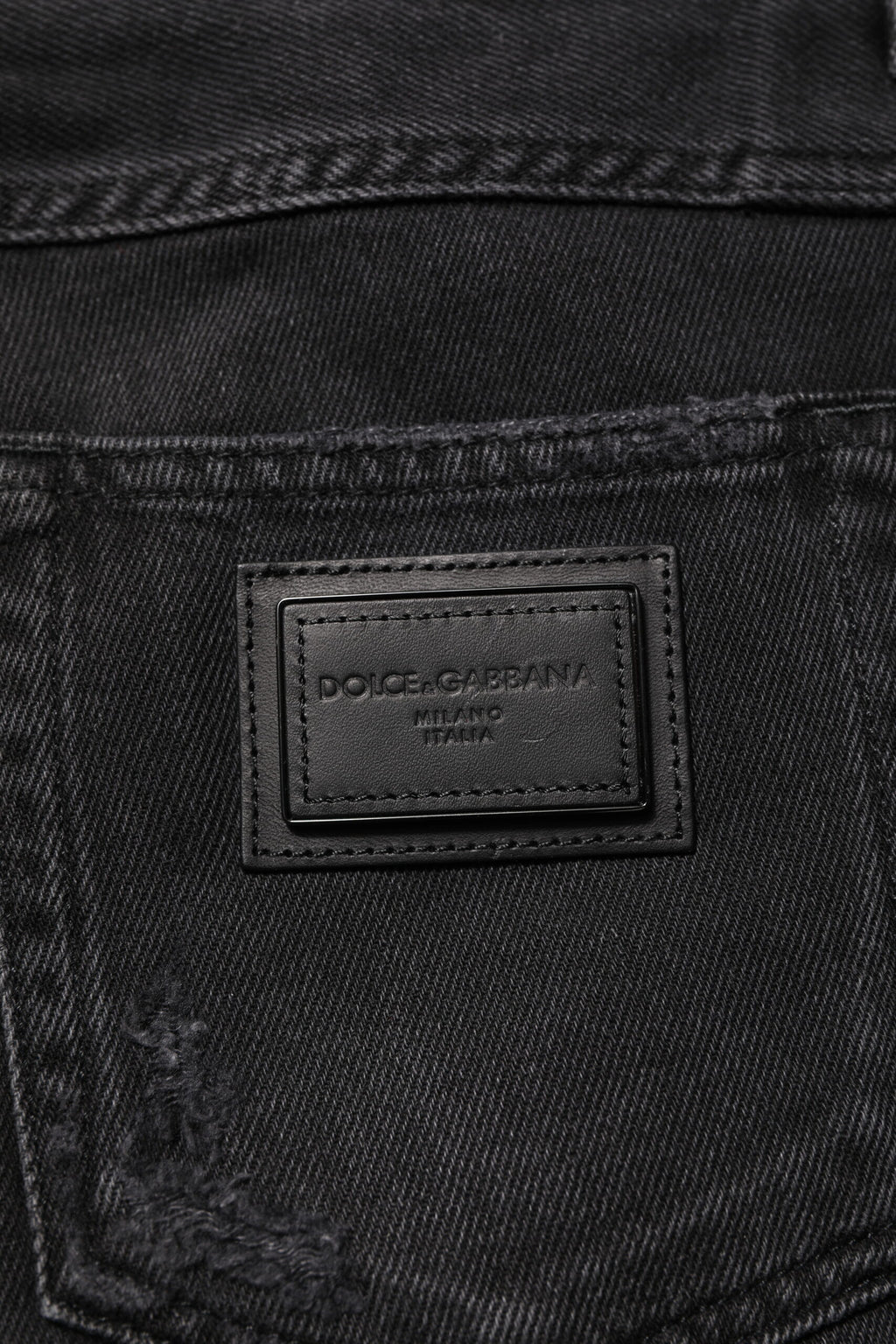 Dolce & Gabbana Black Cotton Logo-Plaque Skinny Denim Jeans