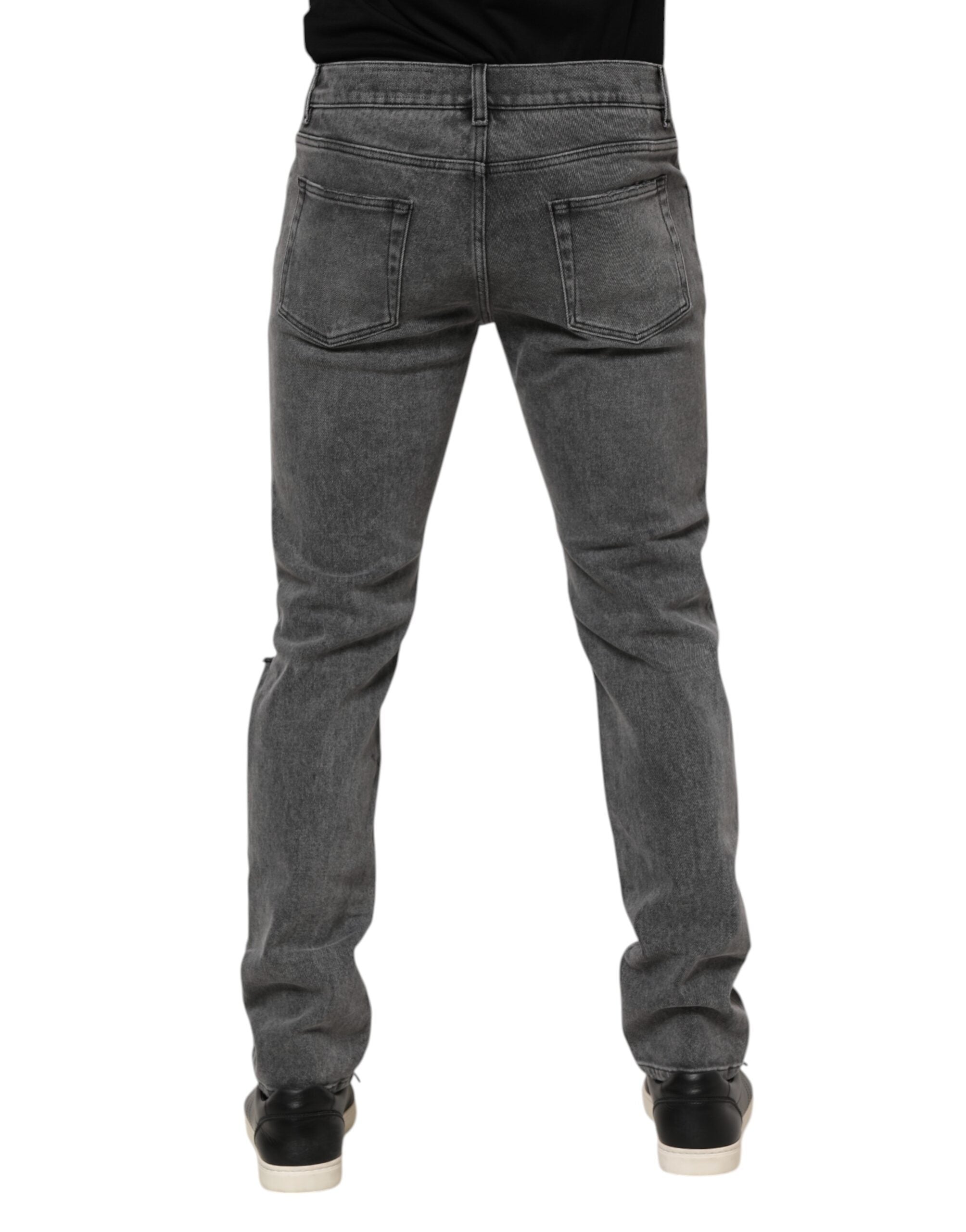 Dolce & Gabbana Graue Denim-Jeans mit Logo-Plakette aus Baumwolle