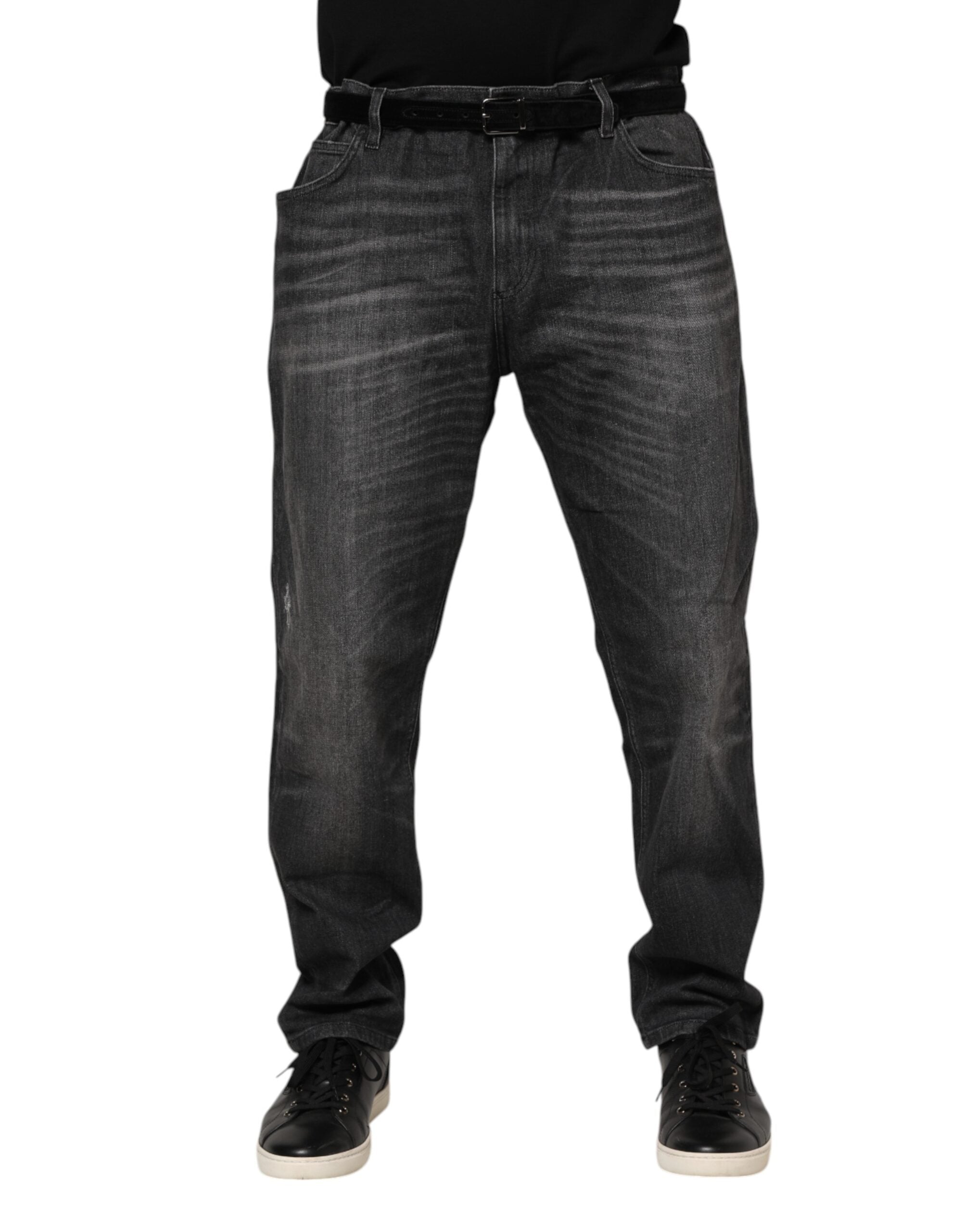 Dolce & Gabbana Graue gewaschene Baumwoll-Loose-Denim-Jeans