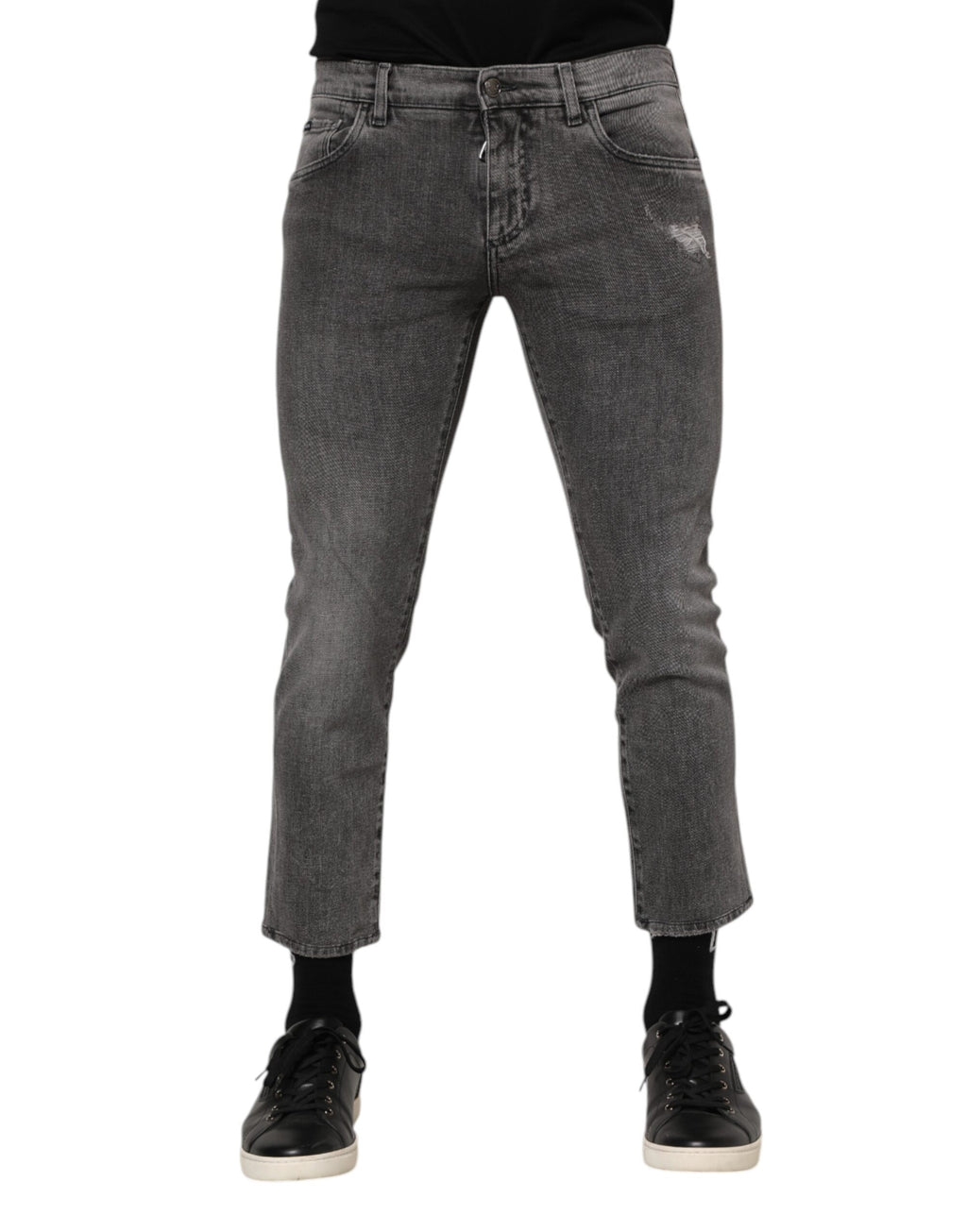 Dolce & Gabbana Grey Cotton Logo Plaque Men's Denim Jeans