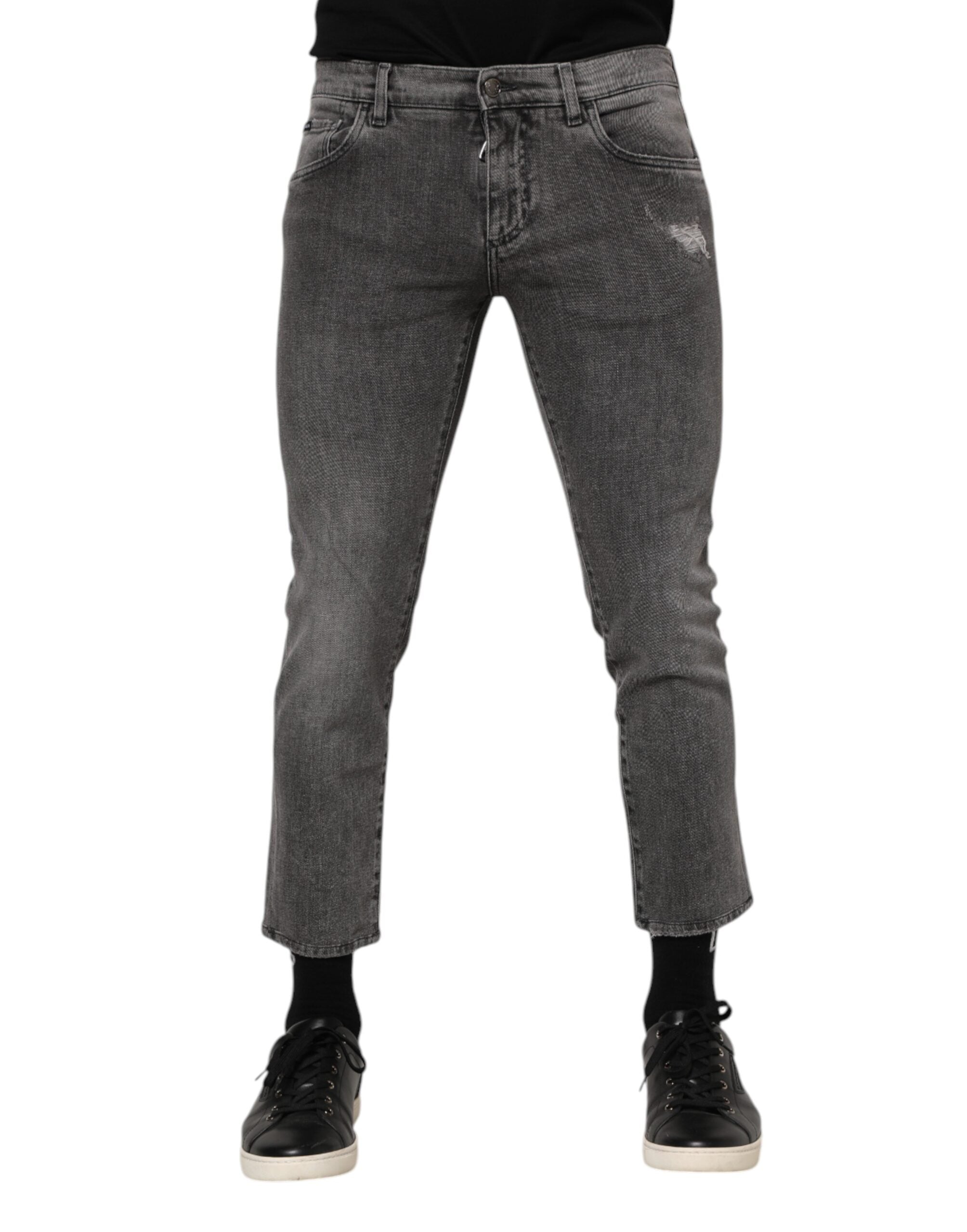 Dolce & Gabbana Grey Cotton Logo Plaque Men's Denim Jeans