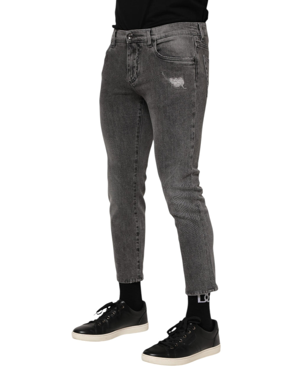 Dolce & Gabbana Grey Cotton Logo Plaque Men's Denim Jeans