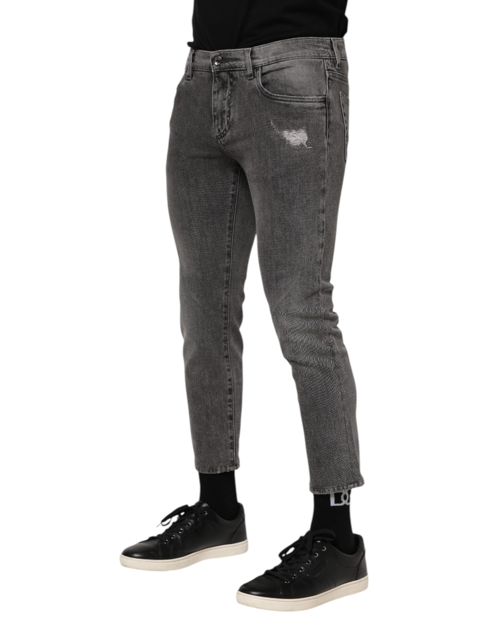 Dolce & Gabbana Grey Cotton Logo Plaque Men's Denim Jeans
