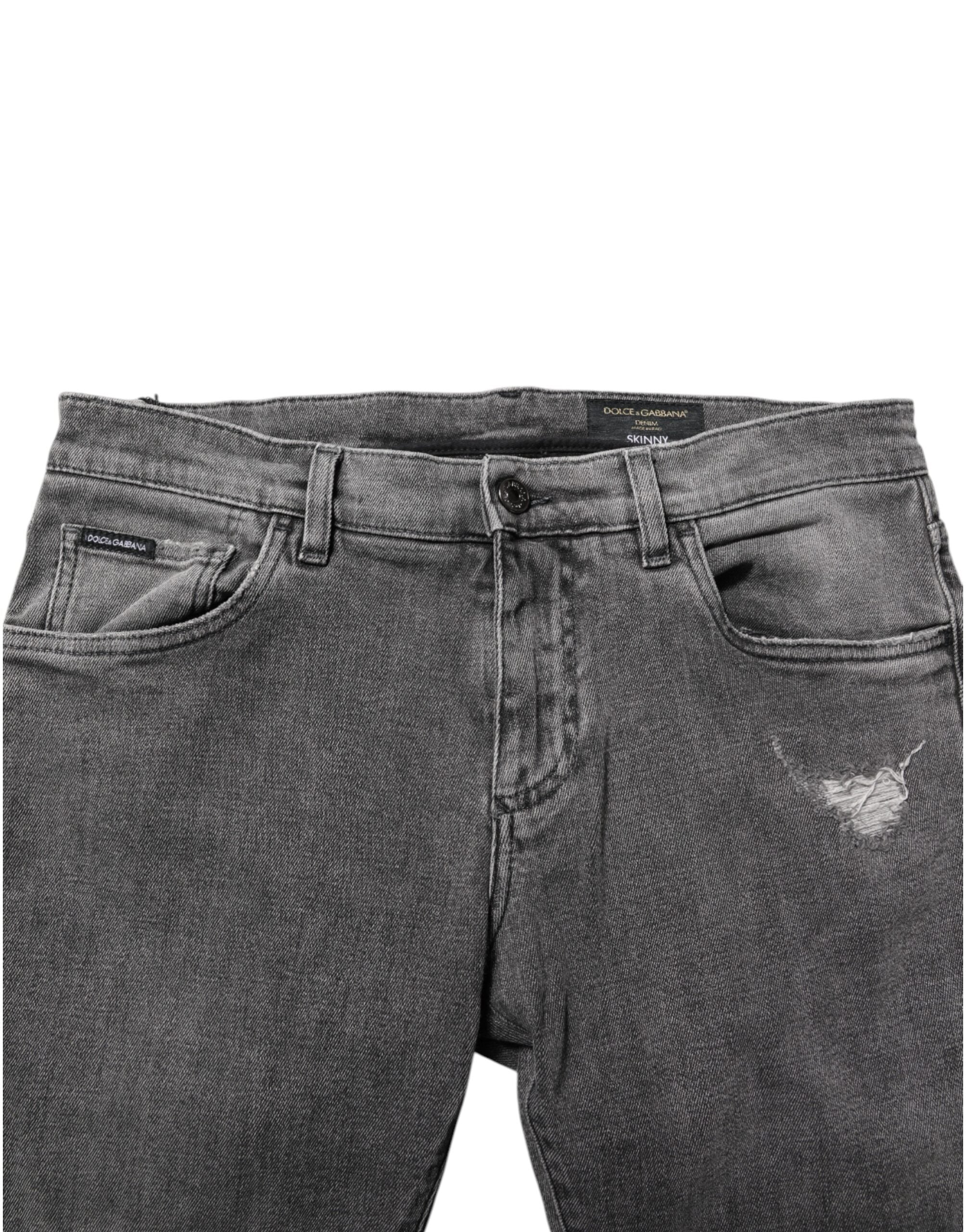 Dolce & Gabbana Grey Cotton Logo Plaque Men's Denim Jeans