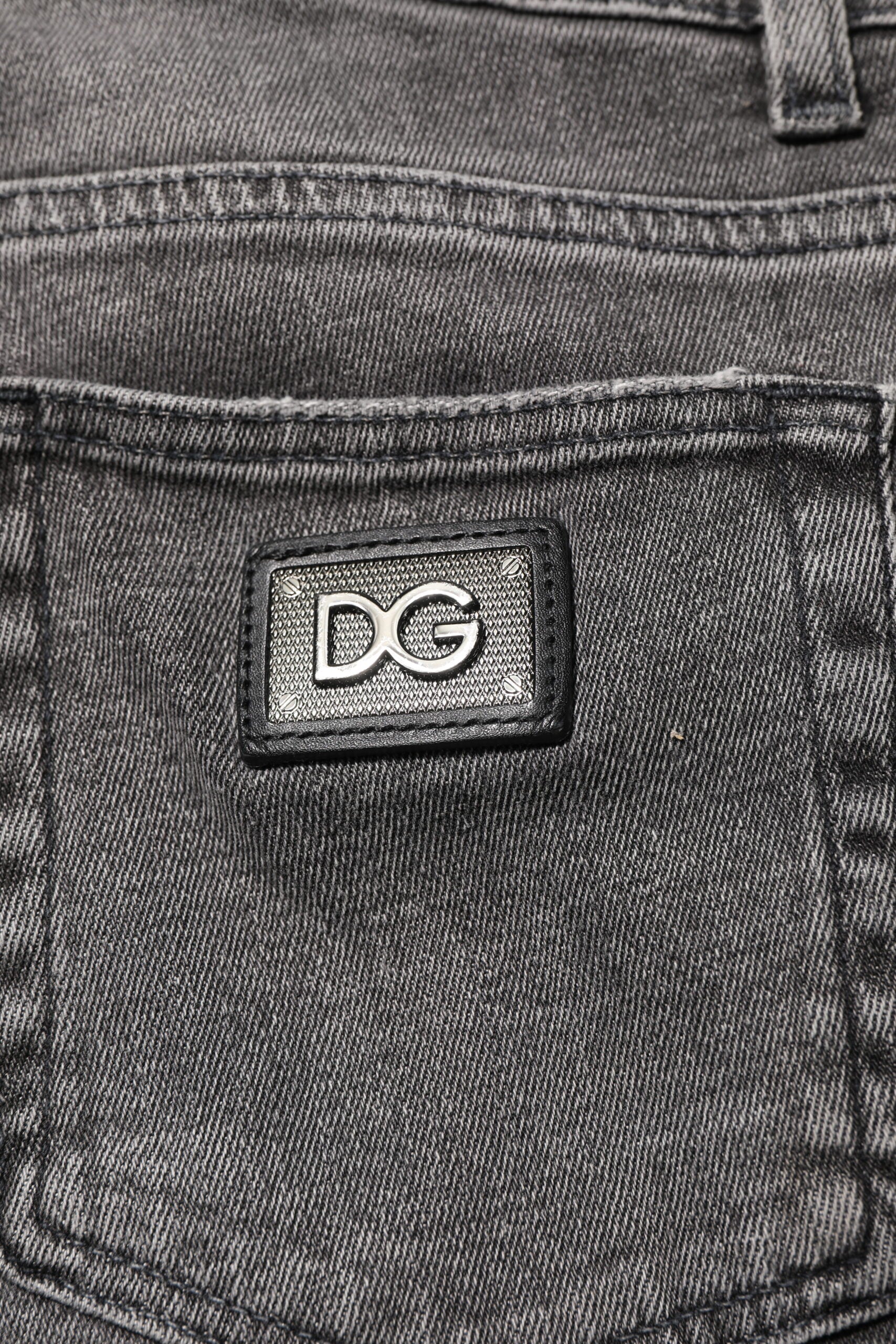 Dolce & Gabbana Grey Cotton Logo Plaque Men's Denim Jeans