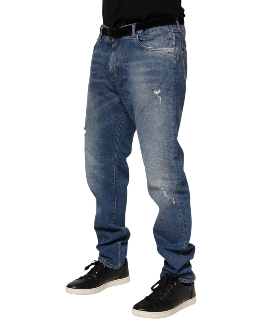 Dolce & Gabbana Washed Cotton Blue Denim Jeans with Logo Plaque
