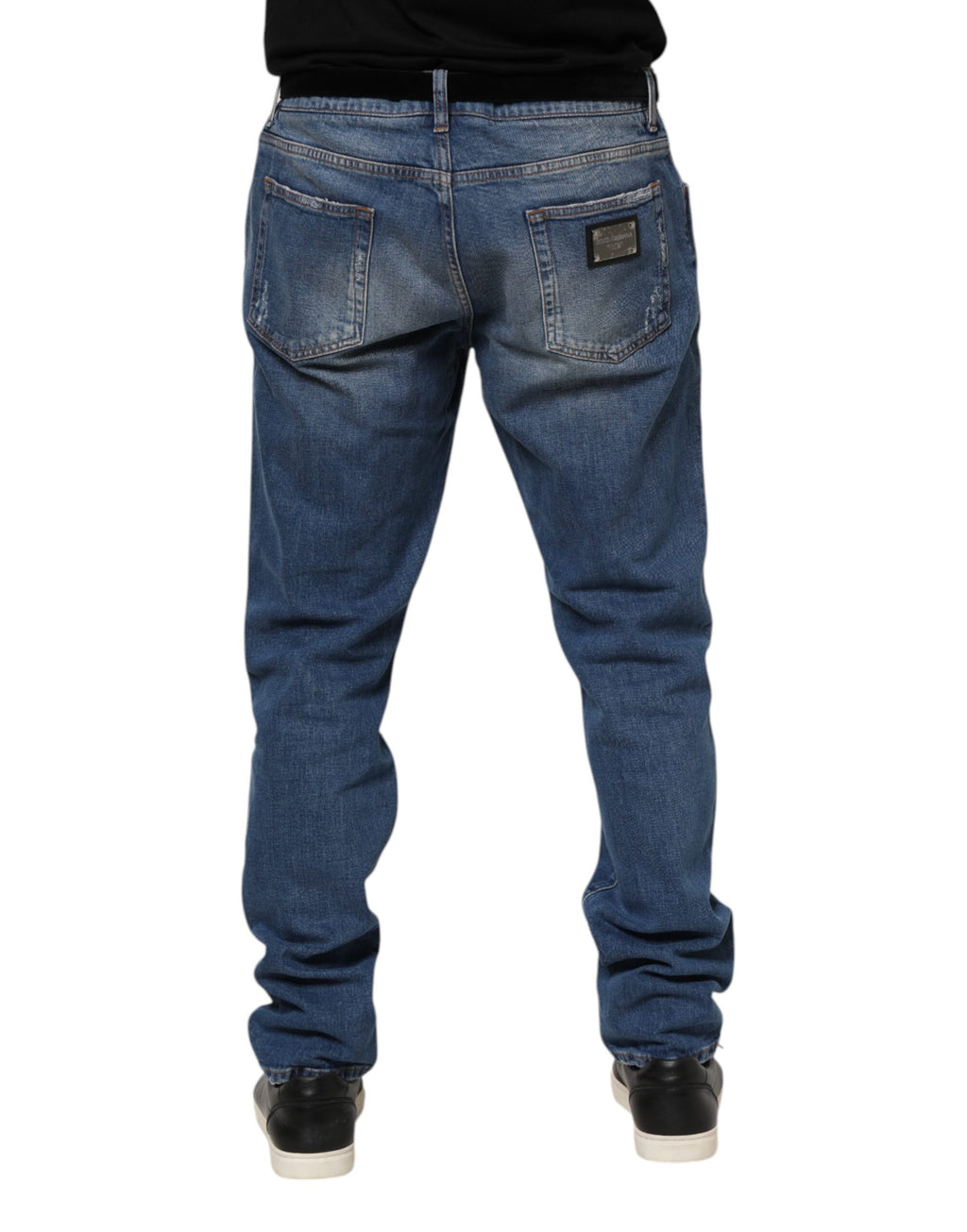 Dolce & Gabbana Washed Cotton Blue Denim Jeans with Logo Plaque
