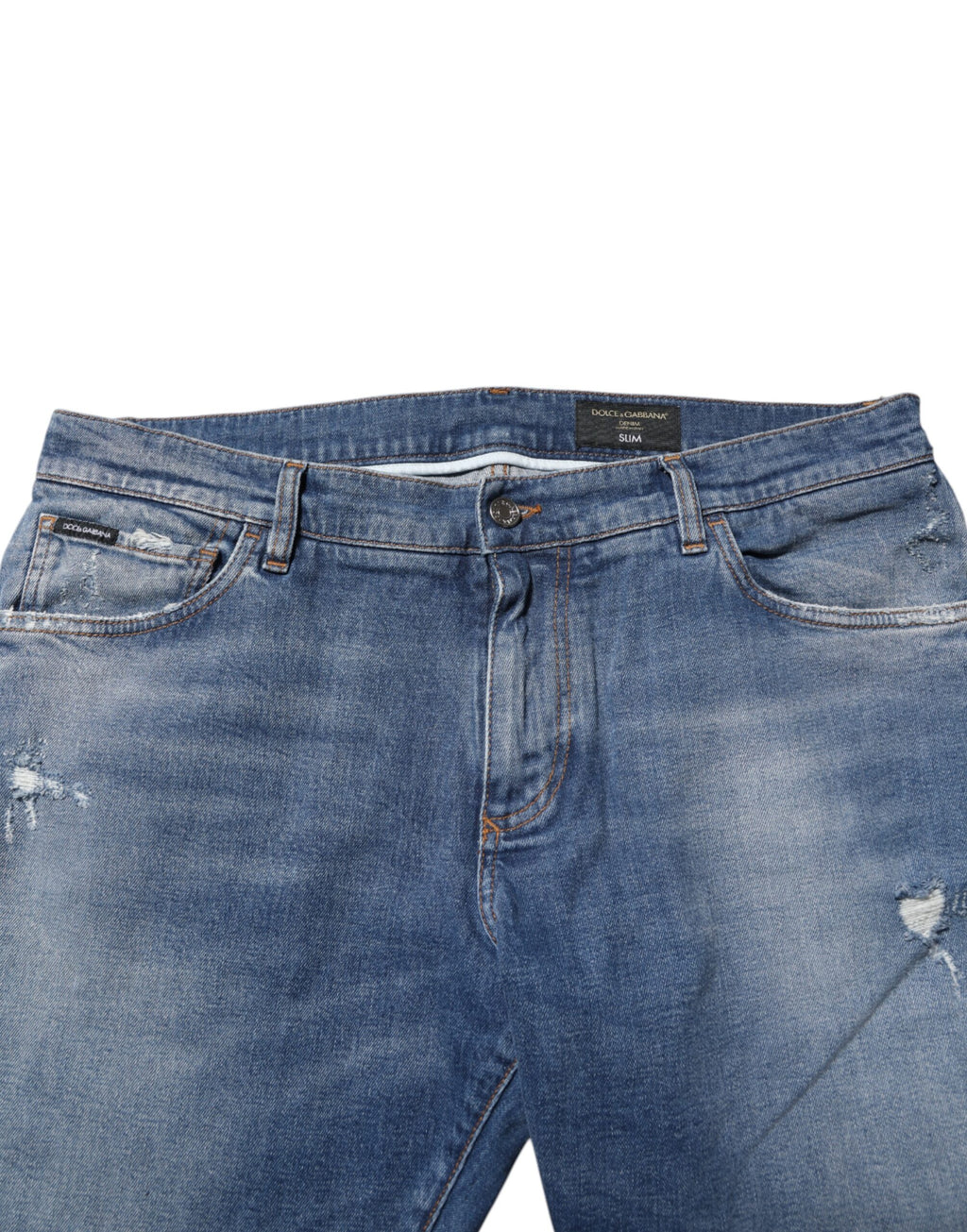 Dolce & Gabbana Washed Cotton Blue Denim Jeans with Logo Plaque
