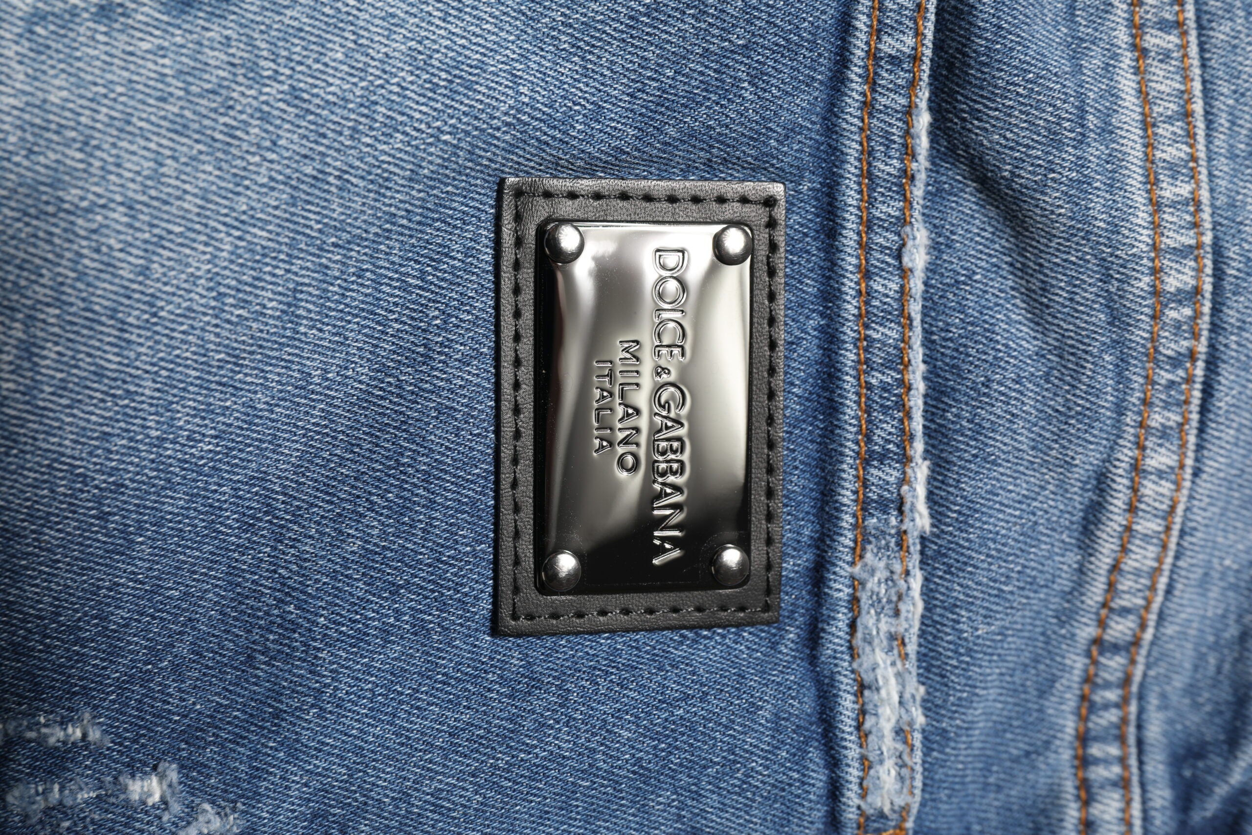 Dolce & Gabbana Washed Cotton Blue Denim Jeans with Logo Plaque