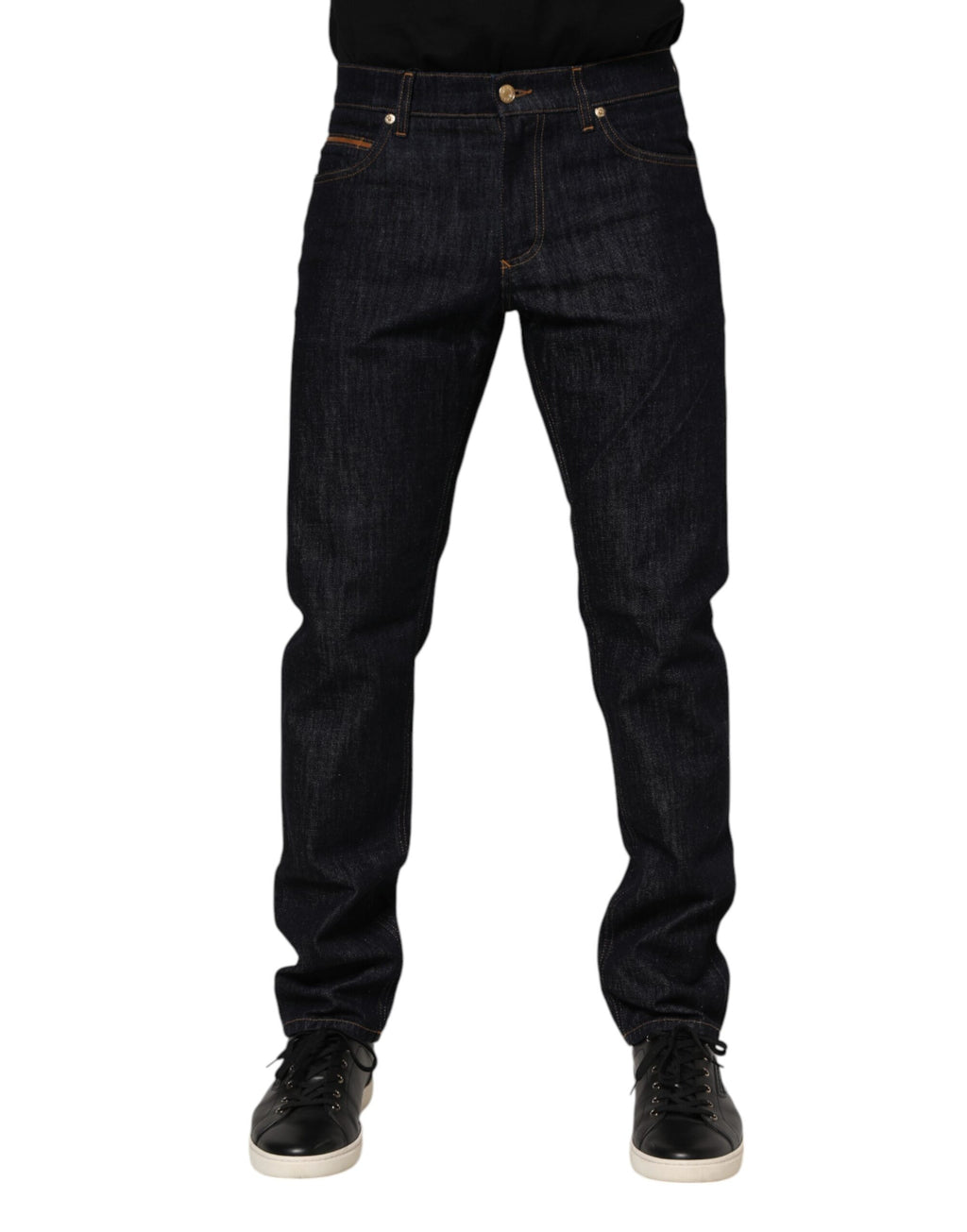 Dolce & Gabbana Dark Blue Cotton Logo Plaque Men's Denim Jeans