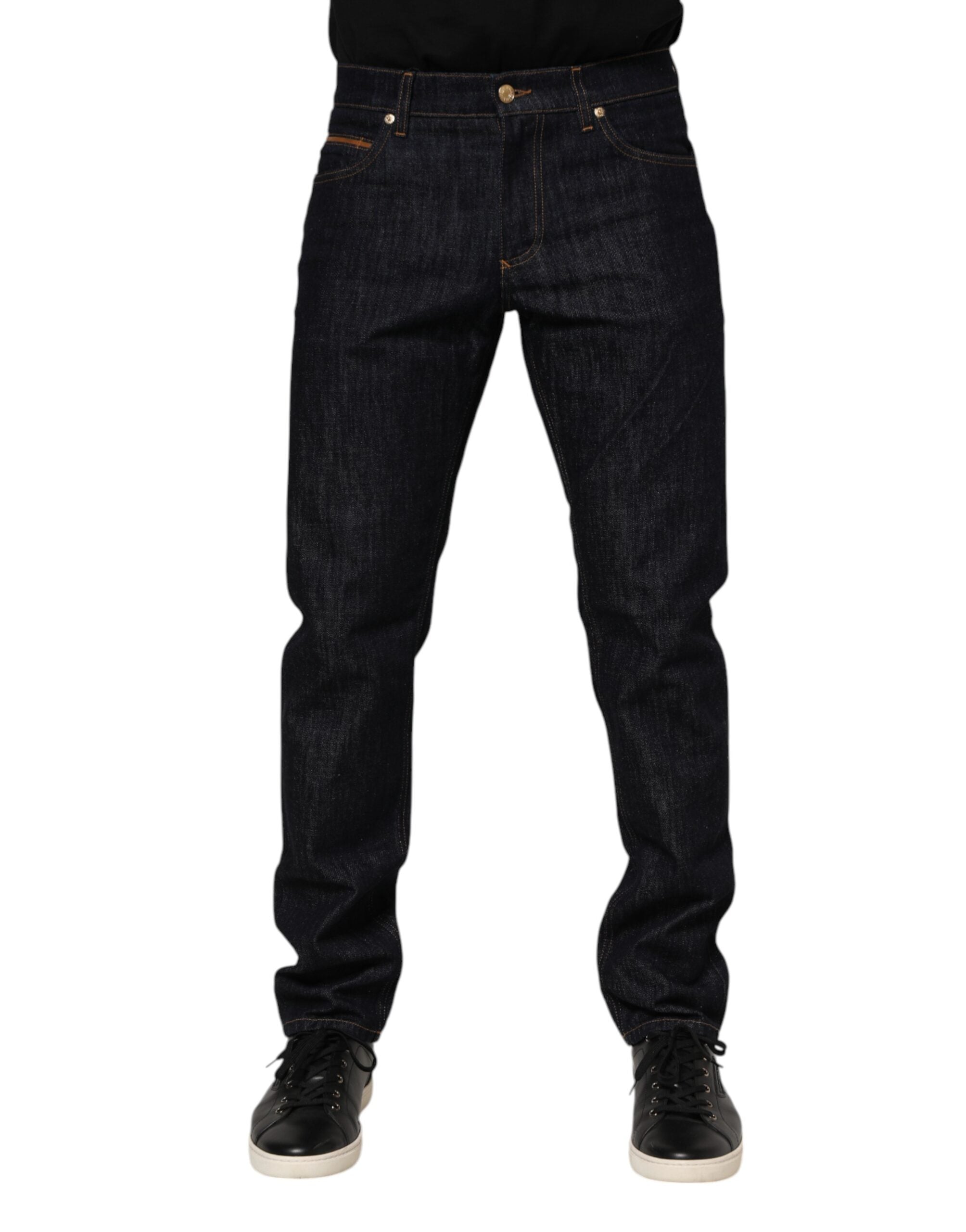 Dolce & Gabbana Dark Blue Cotton Logo Plaque Men's Denim Jeans