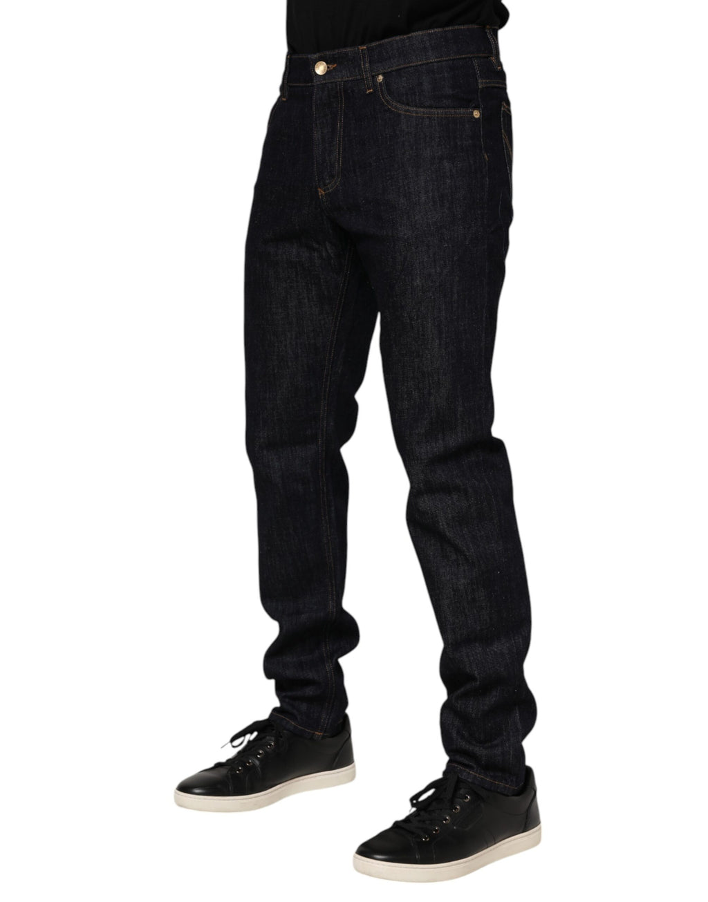 Dolce & Gabbana Dark Blue Cotton Logo Plaque Men's Denim Jeans
