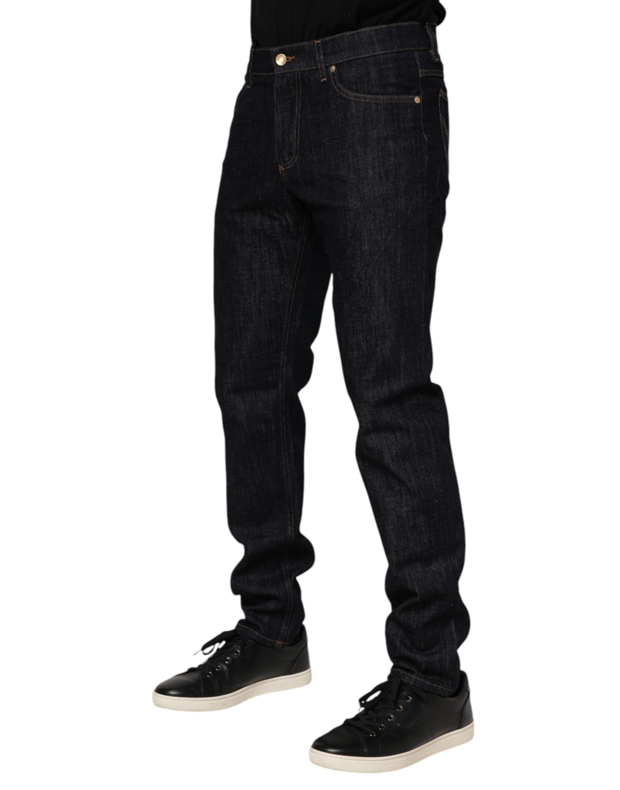 Dolce & Gabbana Dark Blue Cotton Logo Plaque Men's Denim Jeans