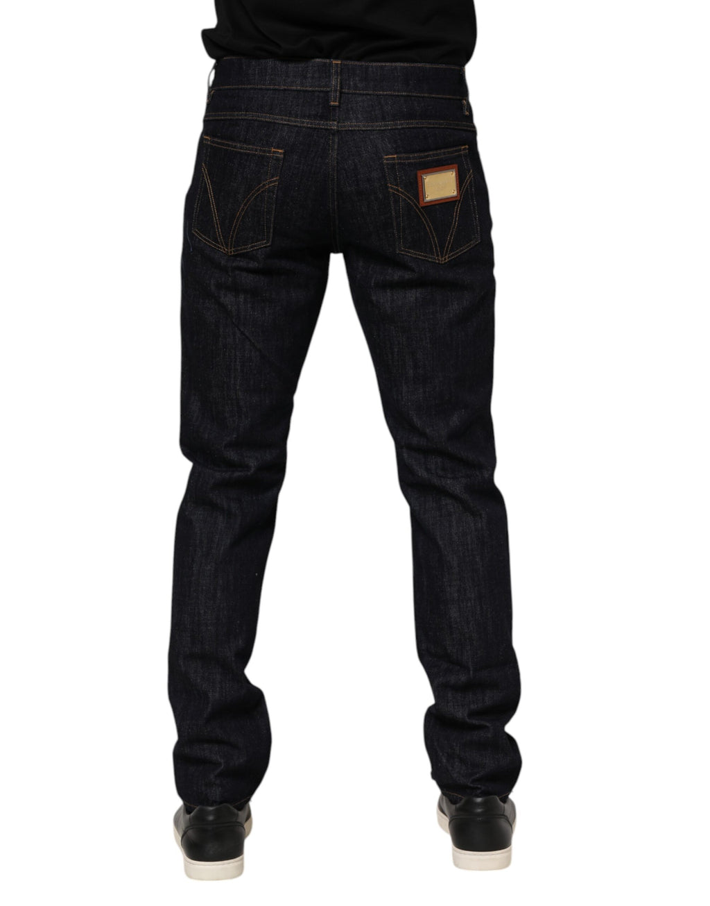 Dolce & Gabbana Dark Blue Cotton Logo Plaque Men's Denim Jeans