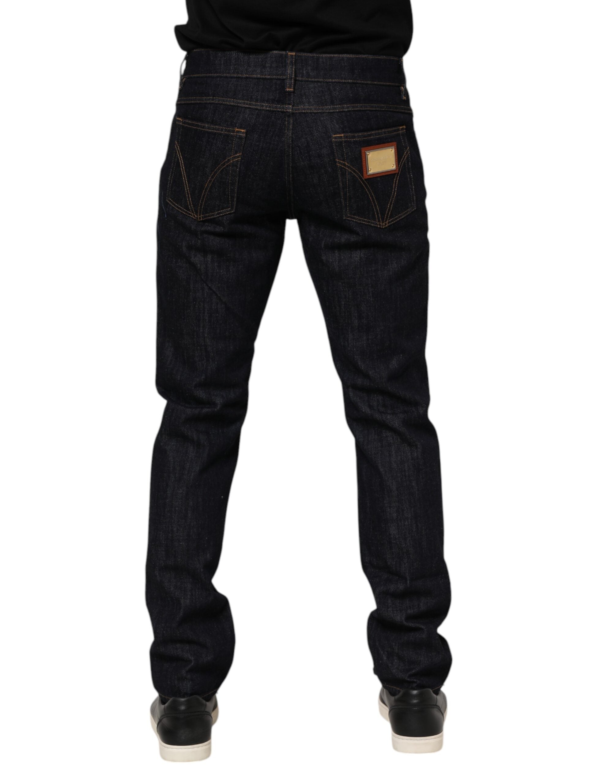 Dolce & Gabbana Dark Blue Cotton Logo Plaque Men's Denim Jeans