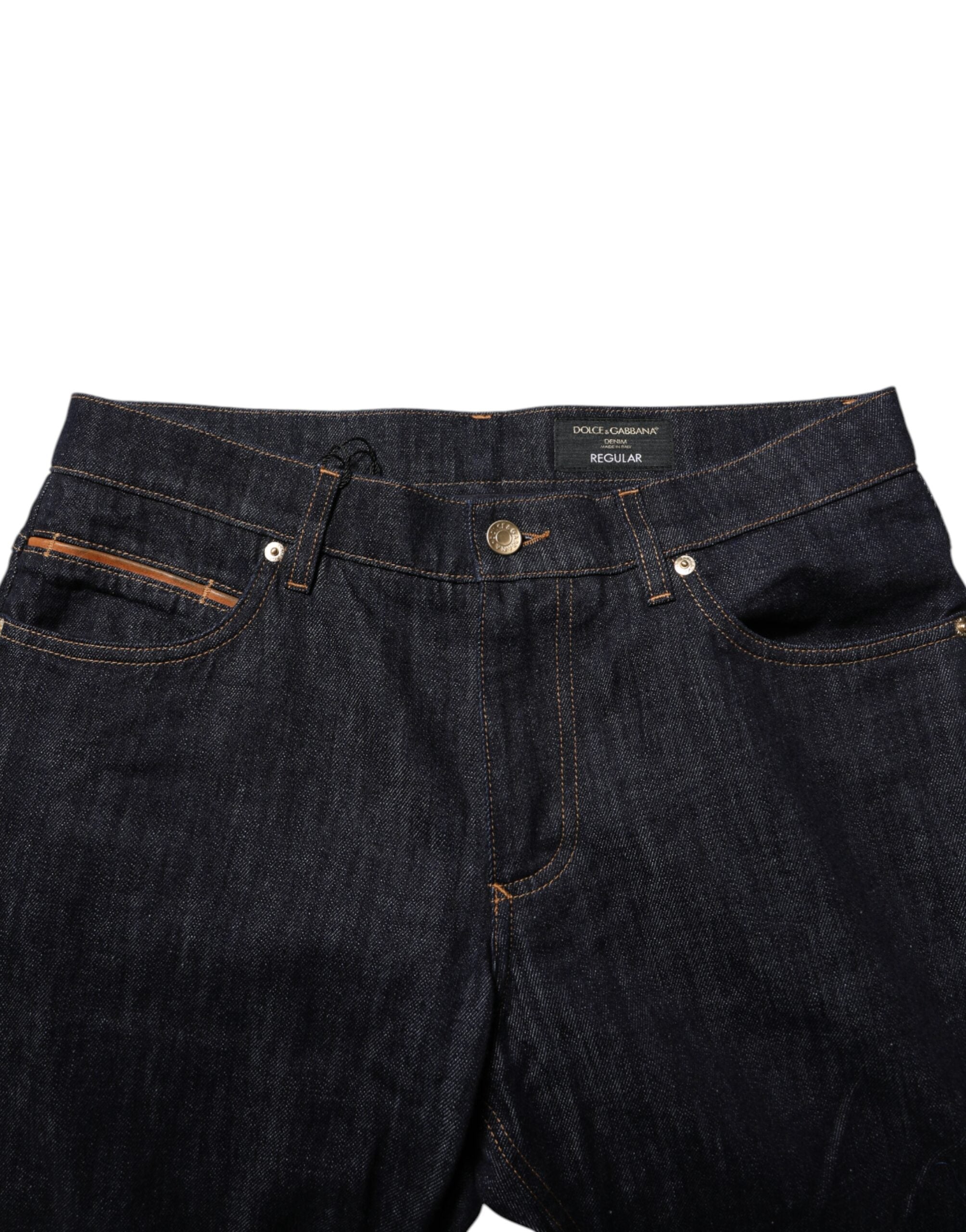 Dolce & Gabbana Dark Blue Cotton Logo Plaque Men's Denim Jeans