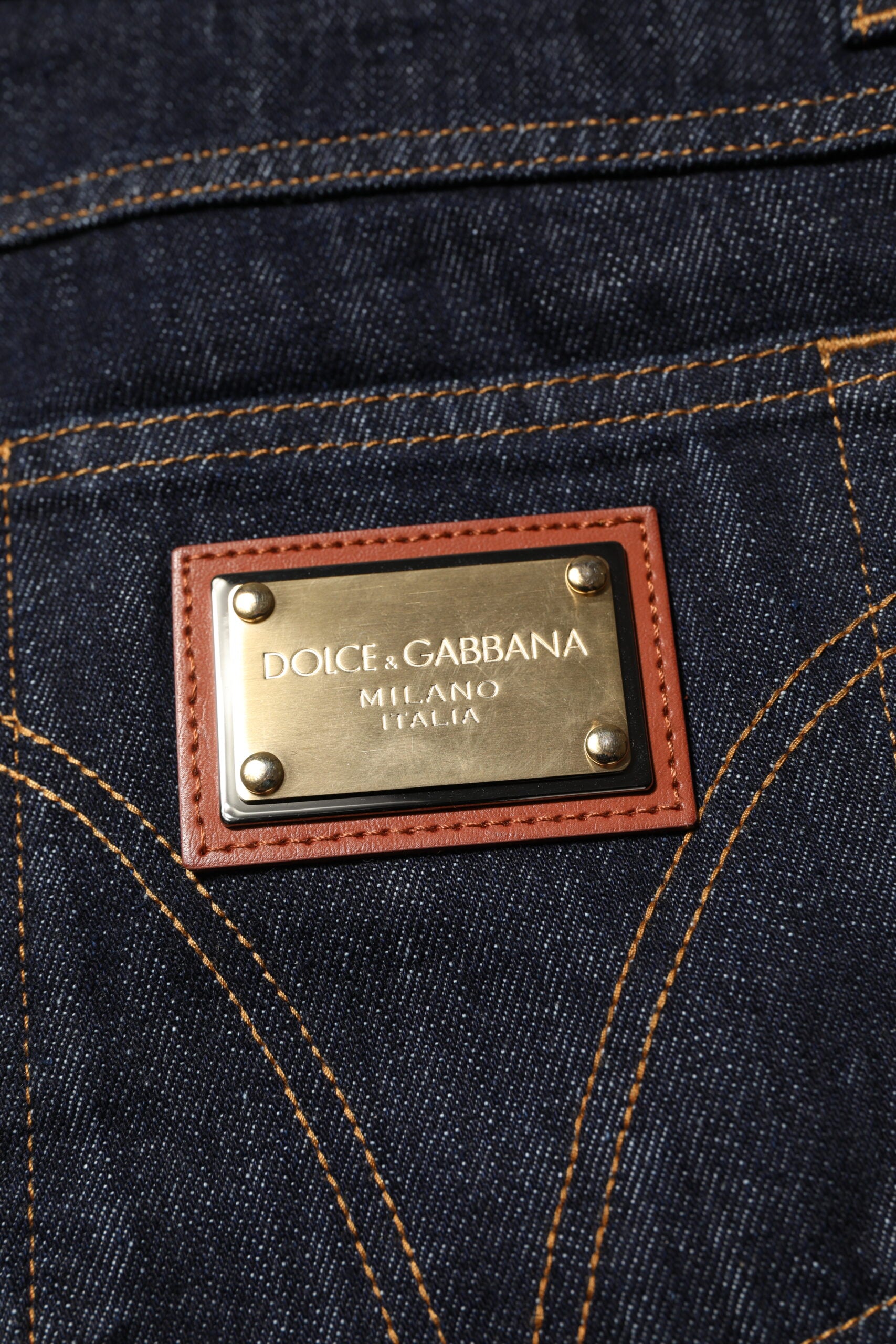Dolce & Gabbana Dark Blue Cotton Logo Plaque Men's Denim Jeans