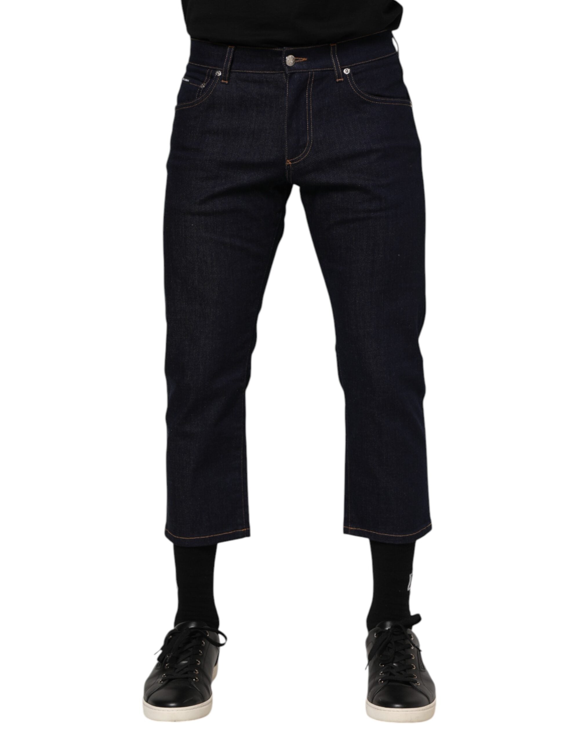 Dolce & Gabbana Dark Blue Cotton Logo Slim Fit Men's Denim Jeans