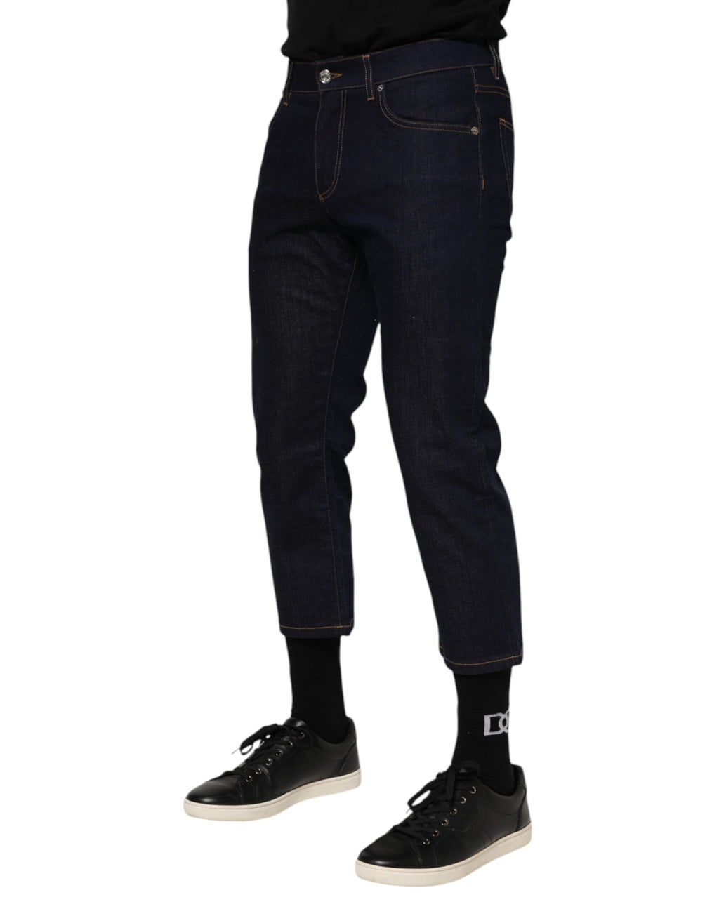 Dolce & Gabbana Dark Blue Cotton Logo Slim Fit Men's Denim Jeans