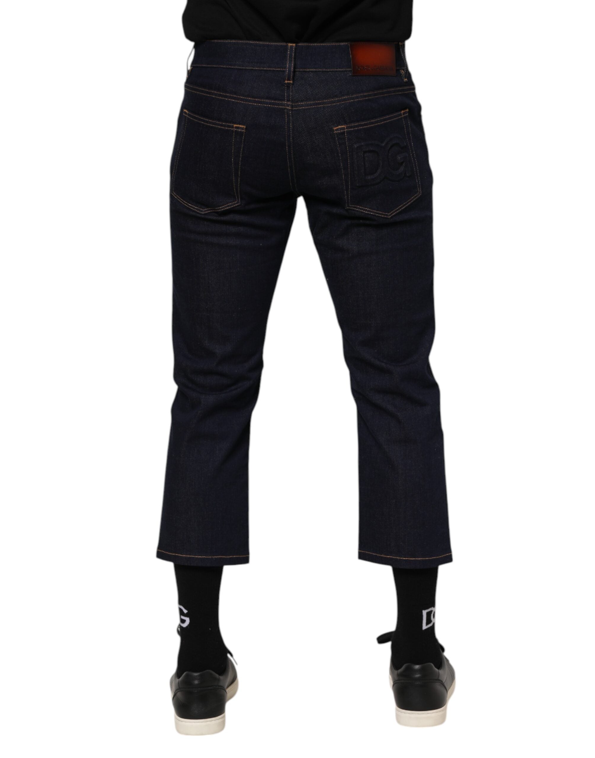 Dolce & Gabbana Dark Blue Cotton Logo Slim Fit Men's Denim Jeans