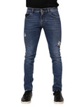 Dolce & Gabbana Blaue Baumwolle Logo Plaque Skinny Männer Denim Jeans