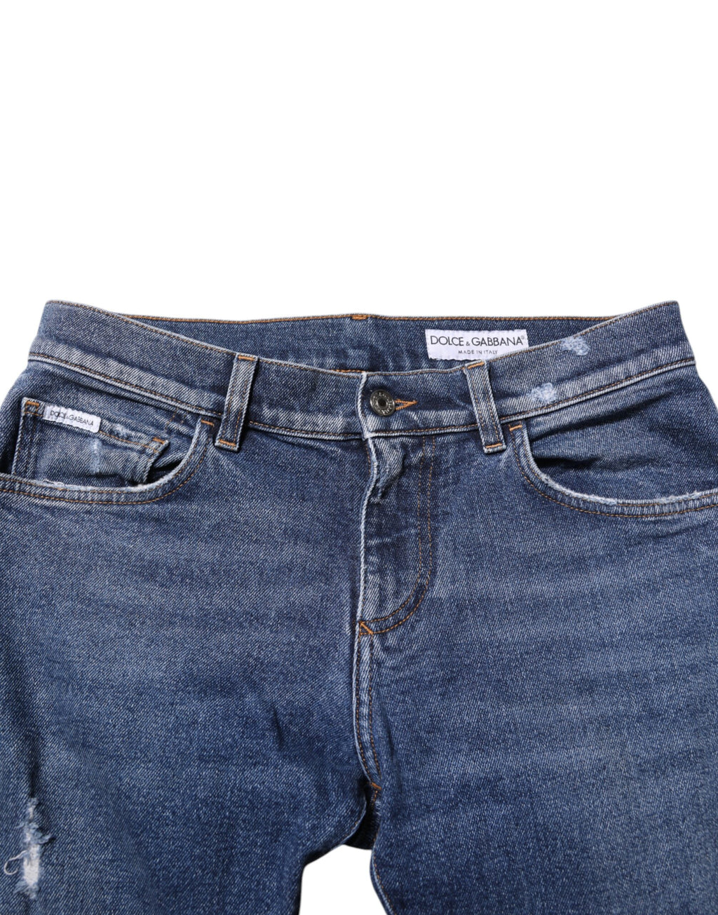 Dolce & Gabbana Blaue Baumwolle Logo Plaque Skinny Männer Denim Jeans