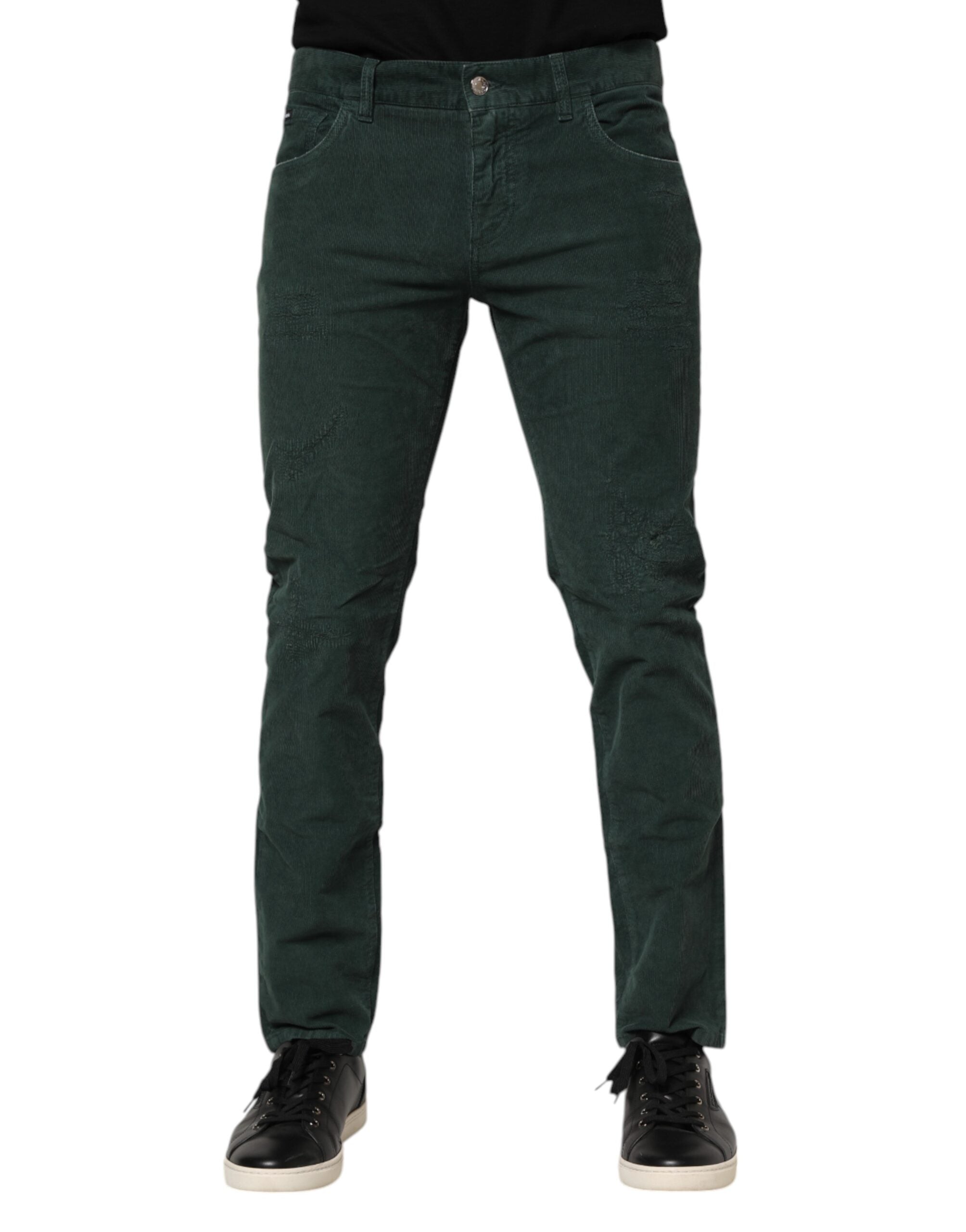 Dolce & Gabbana Green Cotton Corduroy Skinny Trousers