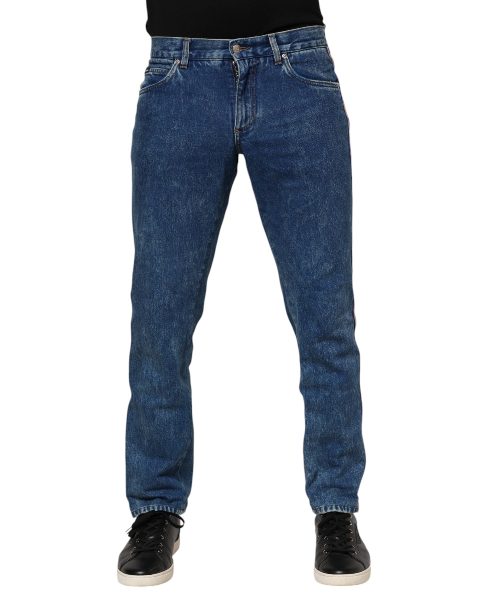 Dolce & Gabbana blue denim jeans with logo plaque in cotton