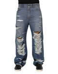 Dolce & Gabbana Blue Ripped Cotton Logo Plaque Denim Jeans