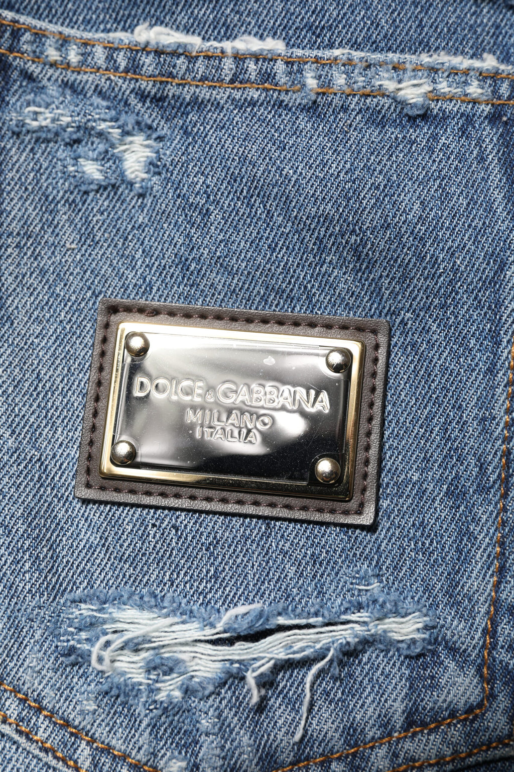 Dolce & Gabbana Blue Ripped Cotton Logo Plaque Denim Jeans