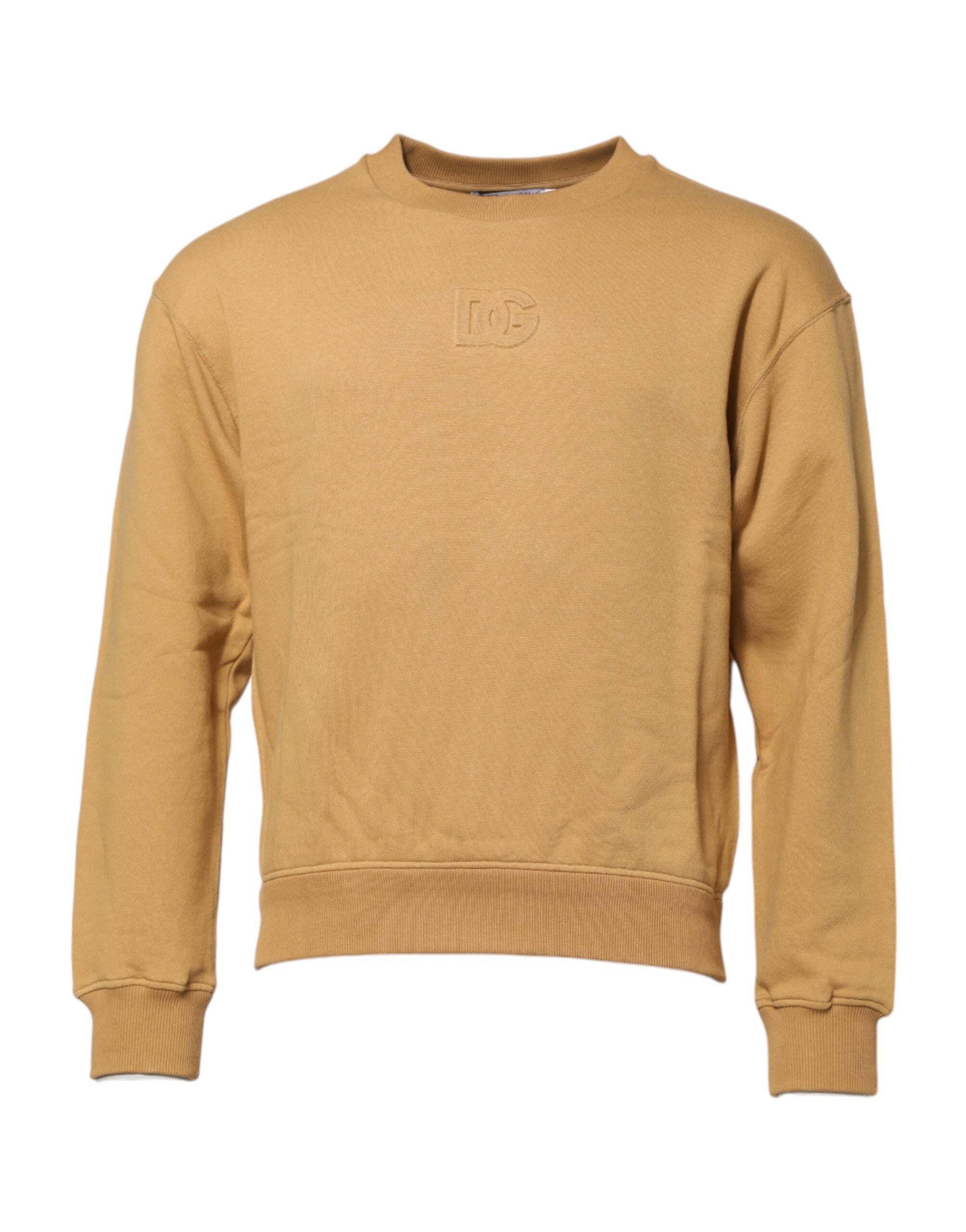 Dolce & Gabbana Mustard Yellow Cotton Jumper with DG Embossing