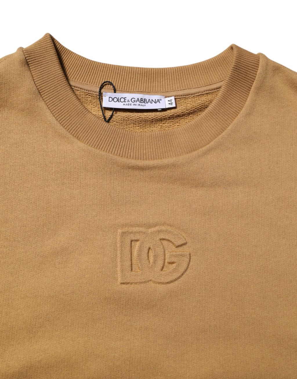 Dolce & Gabbana Mustard Yellow Cotton Jumper with DG Embossing