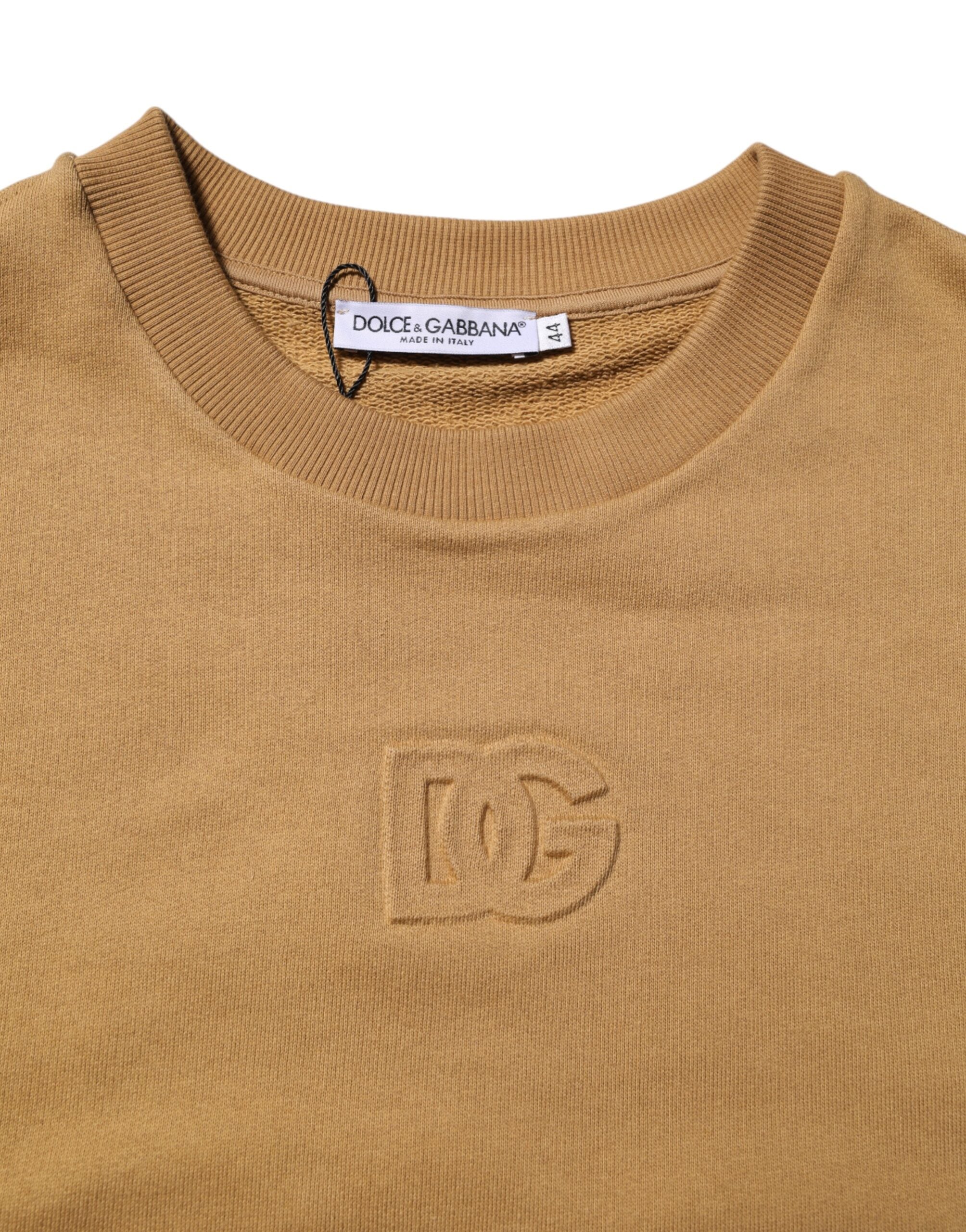 Dolce & Gabbana Mustard Yellow Cotton Jumper with DG Embossing