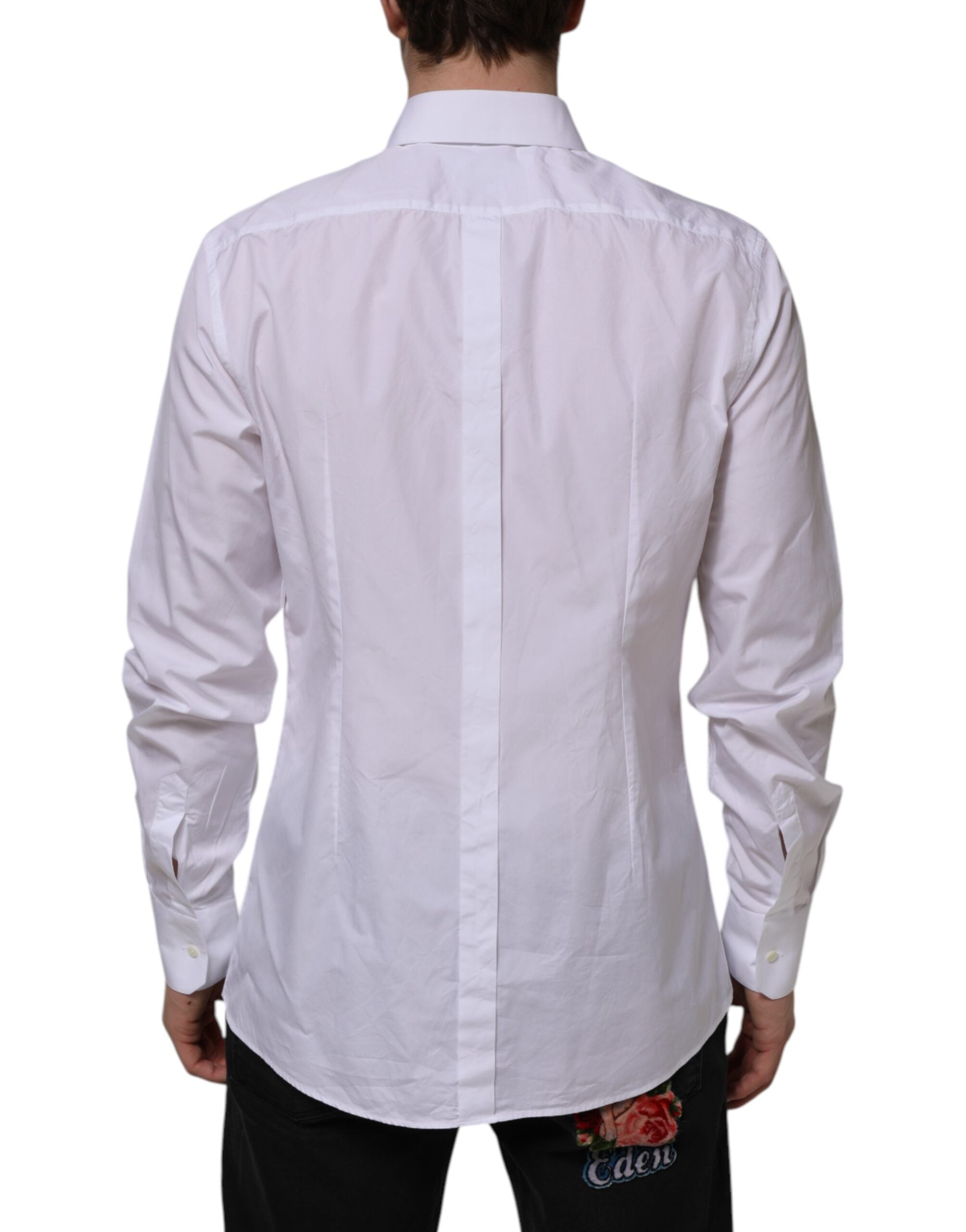 Dolce & Gabbana White Long-Sleeve Cotton GOLD Formal Shirt