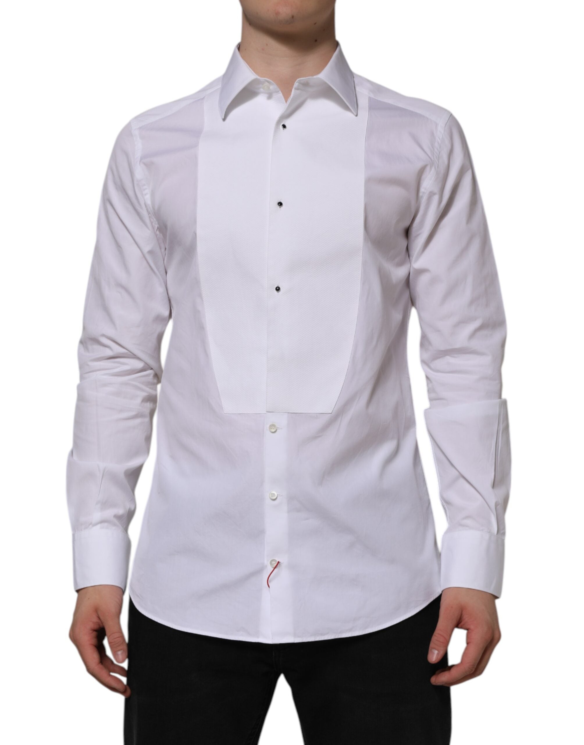 Dolce & Gabbana White Bib Cotton Poplin GOLD Men's Formal Shirt