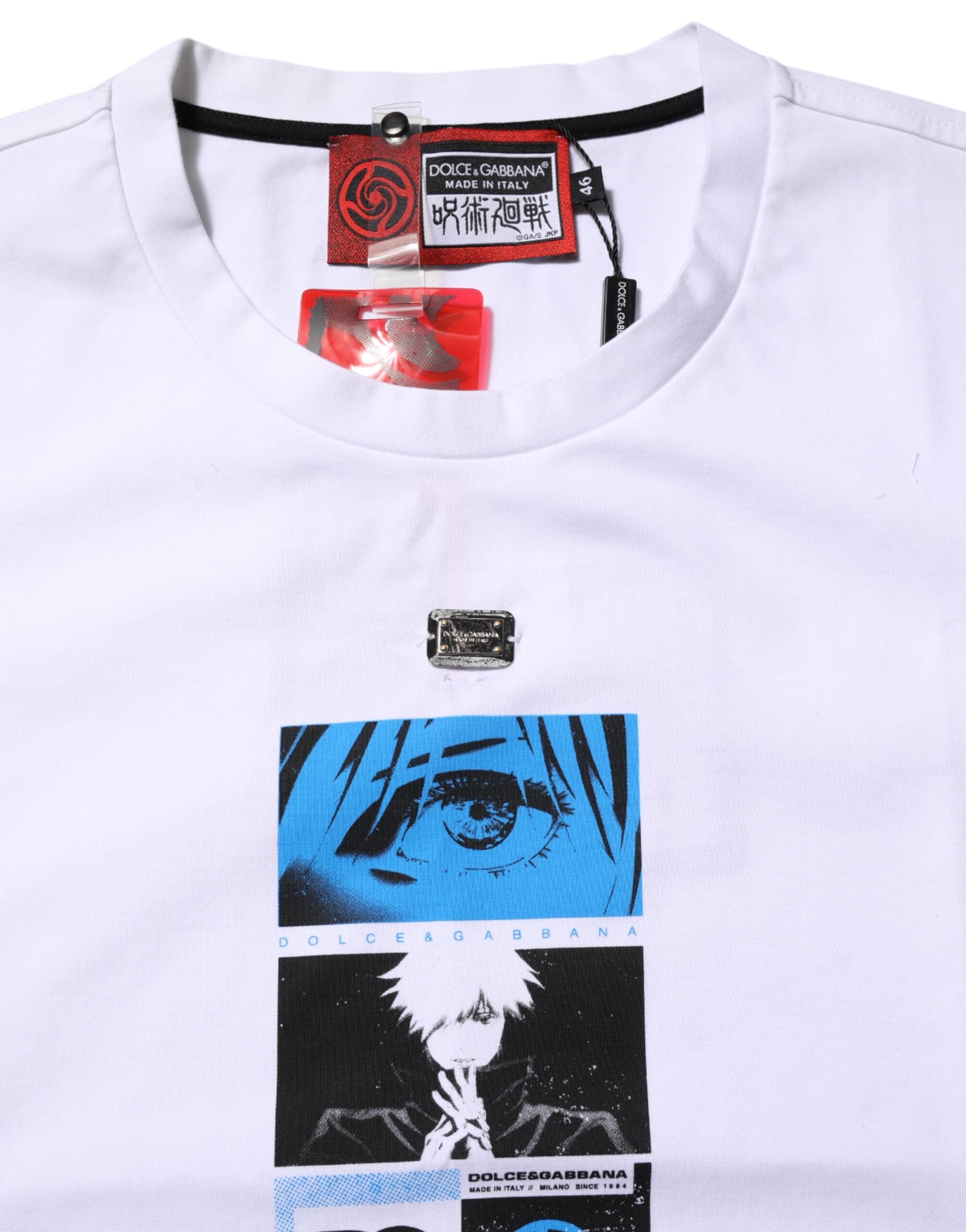Dolce & Gabbana Weißes T-Shirt mit Rundhalsausschnitt aus Baumwolle und Grafikdruck