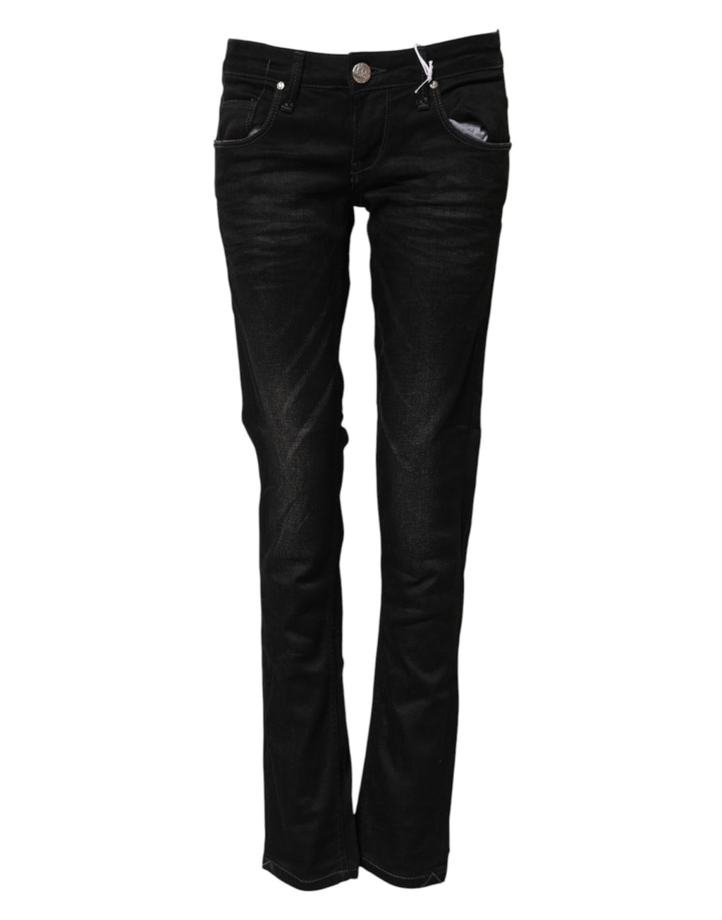 Eight pairs of black low-rise slim-fit cotton denim jeans