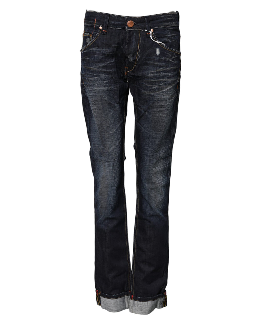 Acht Blaue Denim-Jeans mit mittlerer Taille aus gewaschener Baumwolle