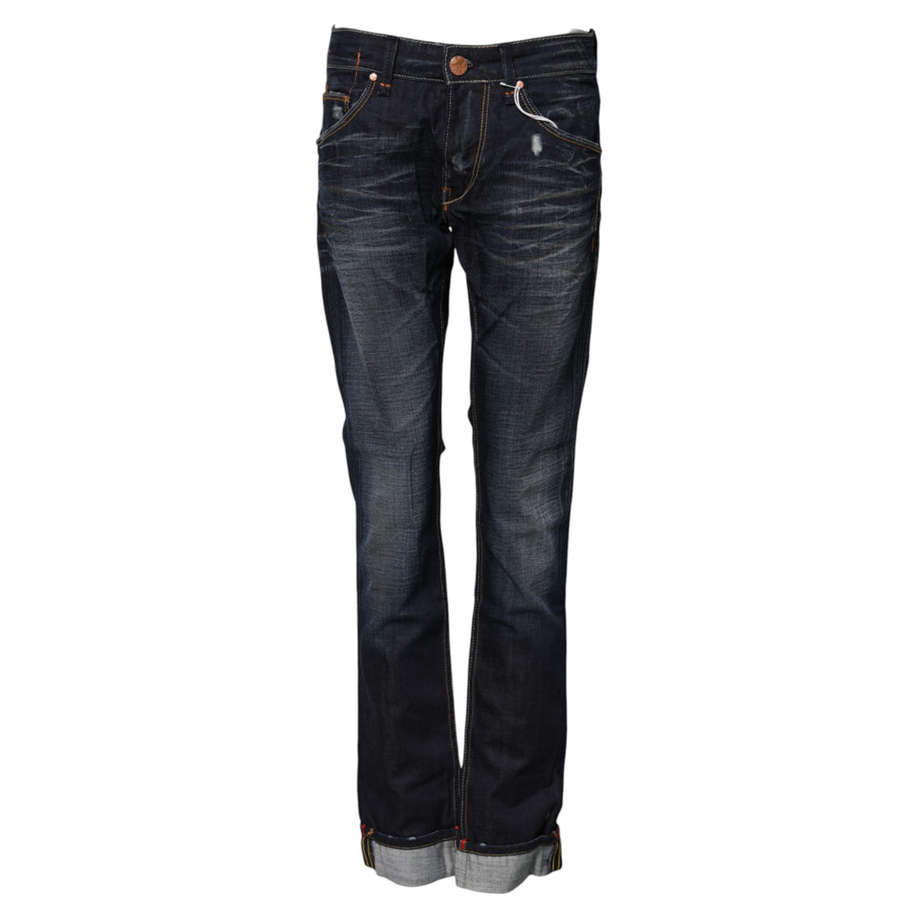 Acht Blaue Denim-Jeans mit mittlerer Taille aus gewaschener Baumwolle