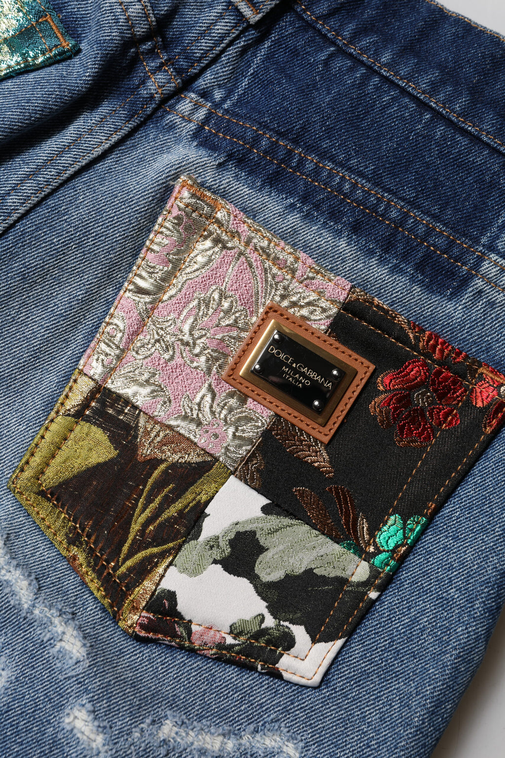 Dolce & Gabbana Blue Ripped High-Waist Cotton Denim Jeans