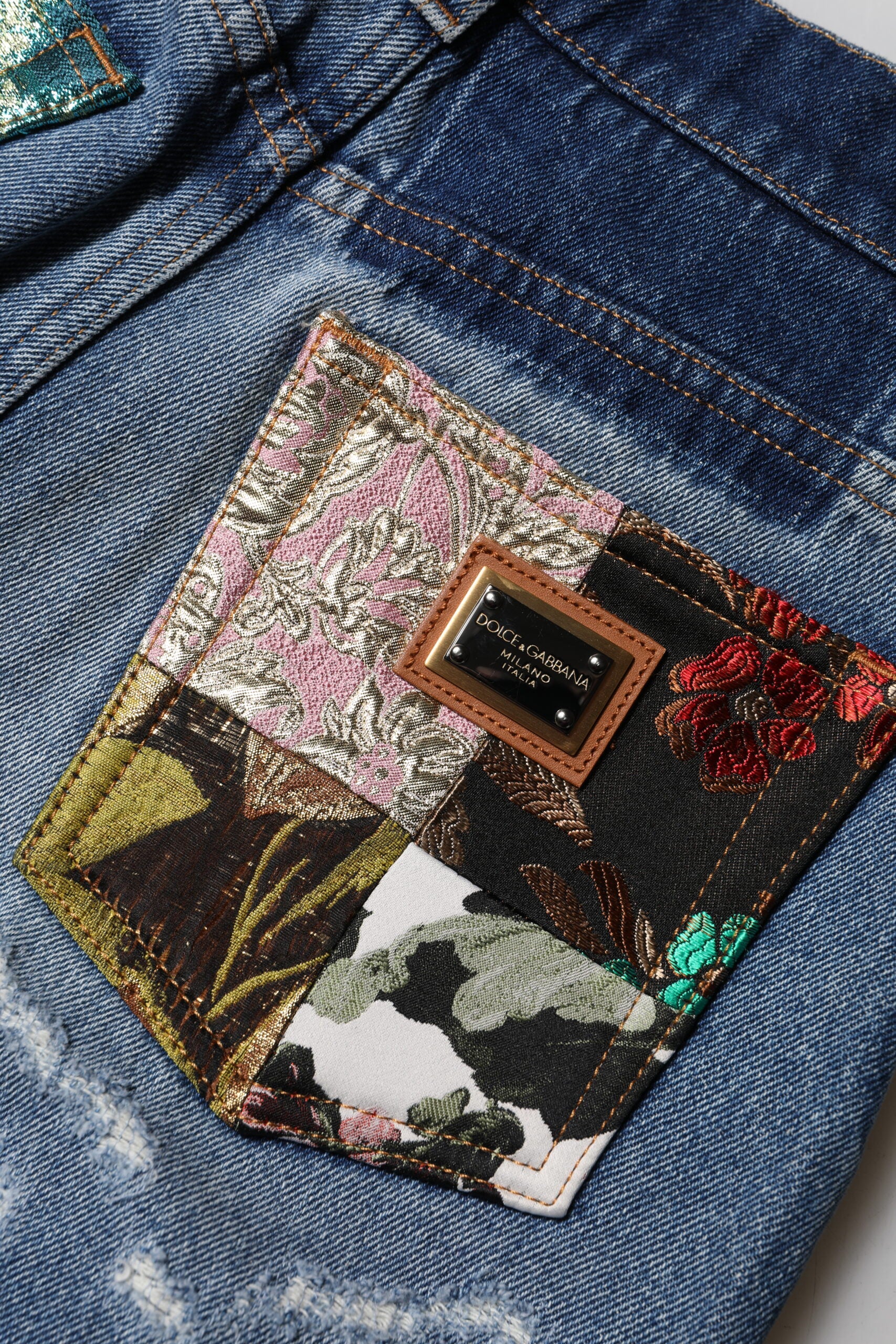 Dolce & Gabbana Blue Ripped High-Waist Cotton Denim Jeans