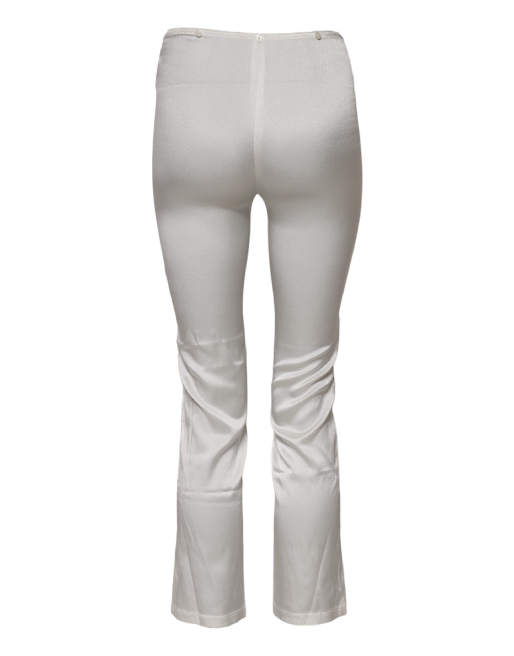 Dolce & Gabbana Elfenbeinfarbene konisch zulaufende Seidenhose mit hoher Taille