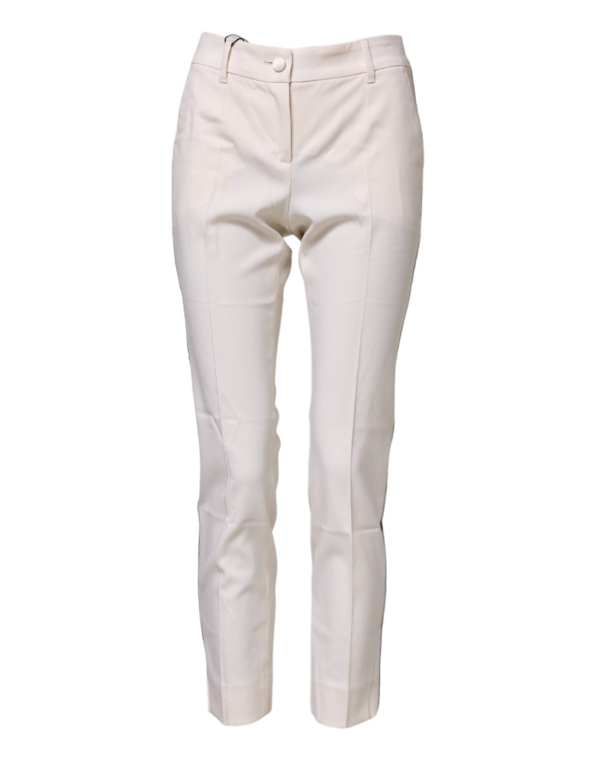 Dolce & Gabbana White High-Waisted Tapered Wool Trousers