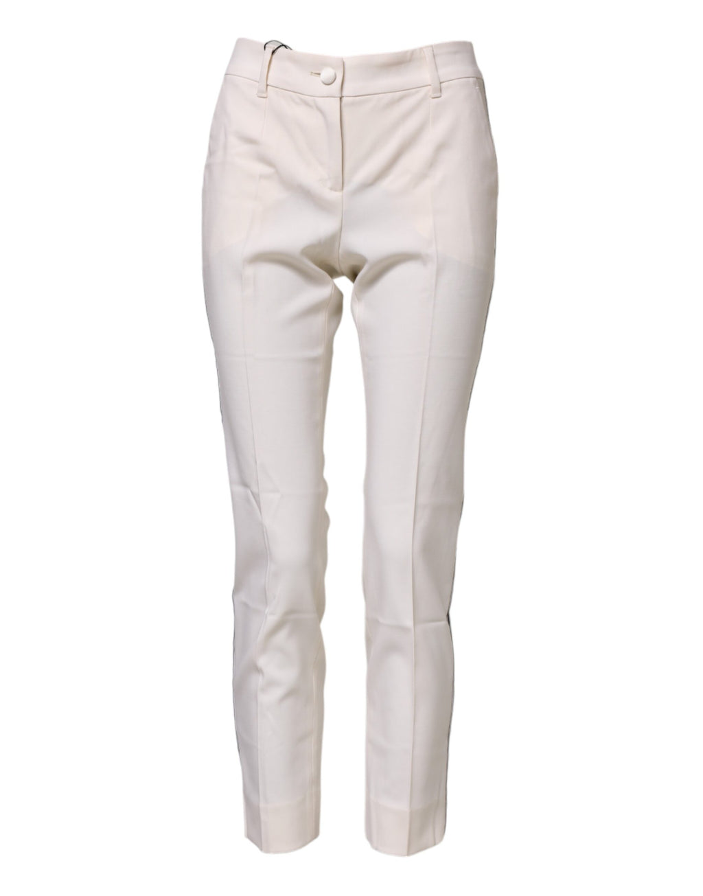 Dolce & Gabbana White High-Waisted Tapered Wool Trousers