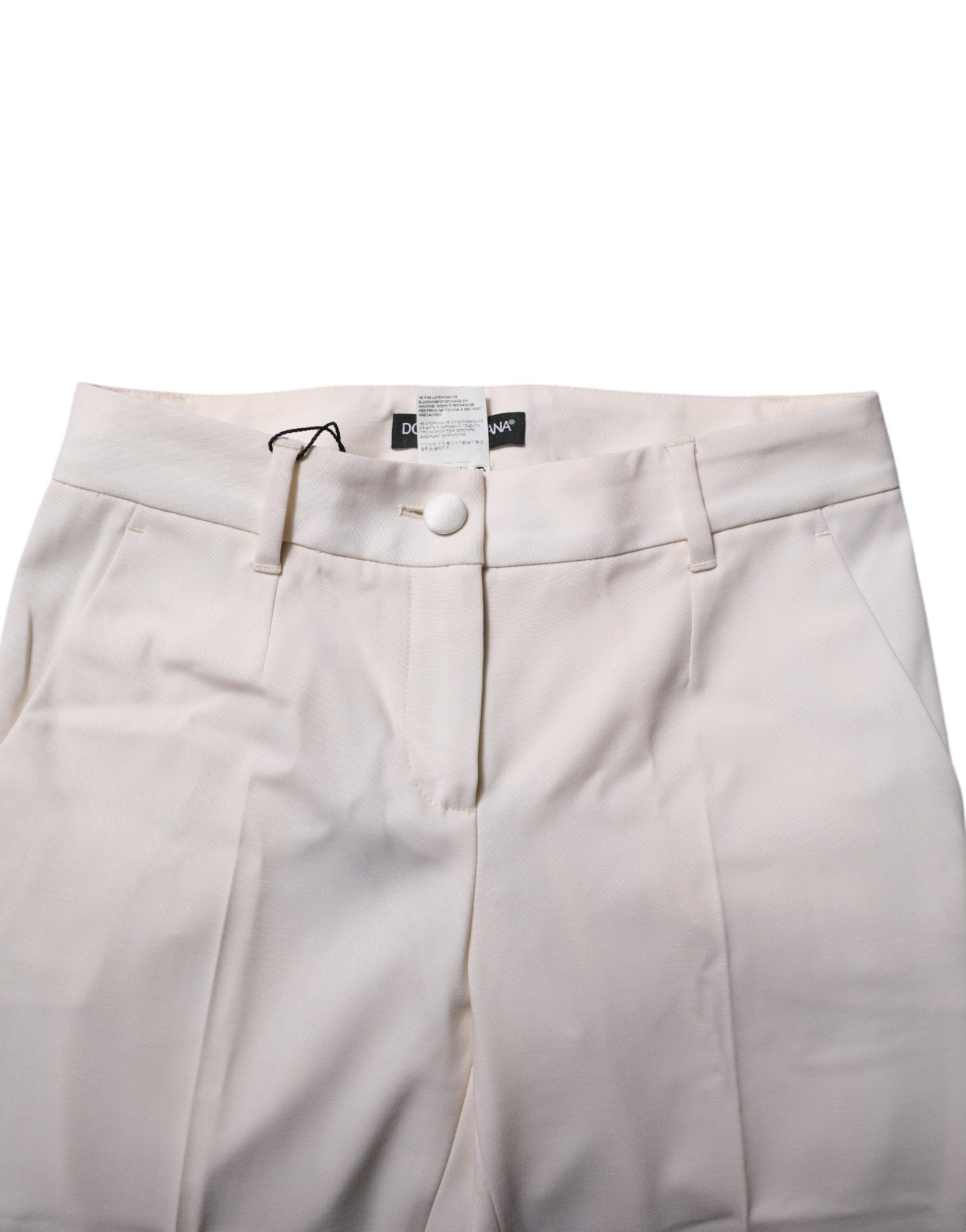 Dolce & Gabbana White High-Waisted Tapered Wool Trousers