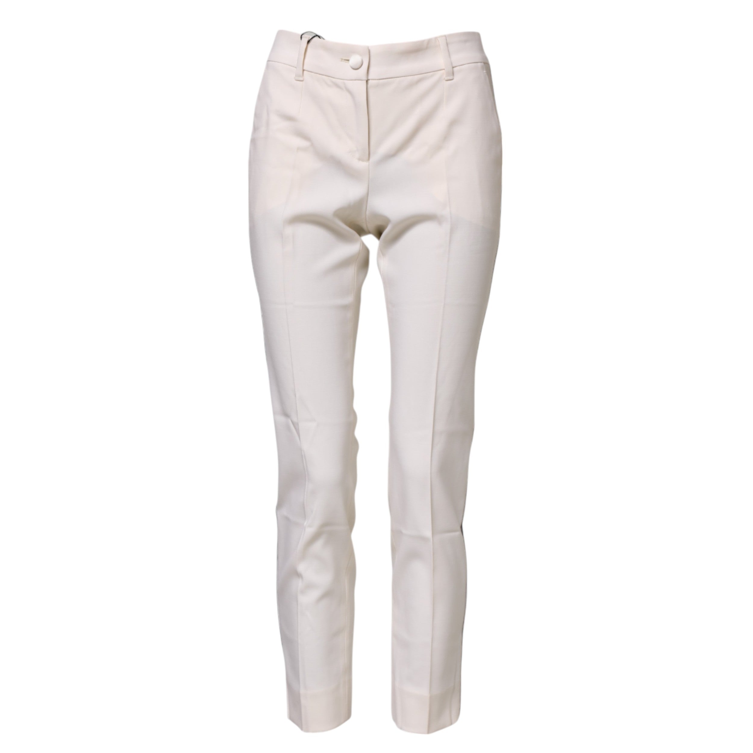 Dolce & Gabbana White High-Waisted Tapered Wool Trousers