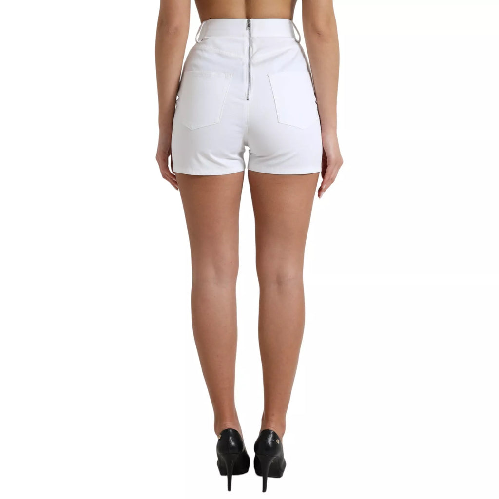 Dolce & Gabbana Weiße Front Lace Hohe Taille Hot Pants Shorts