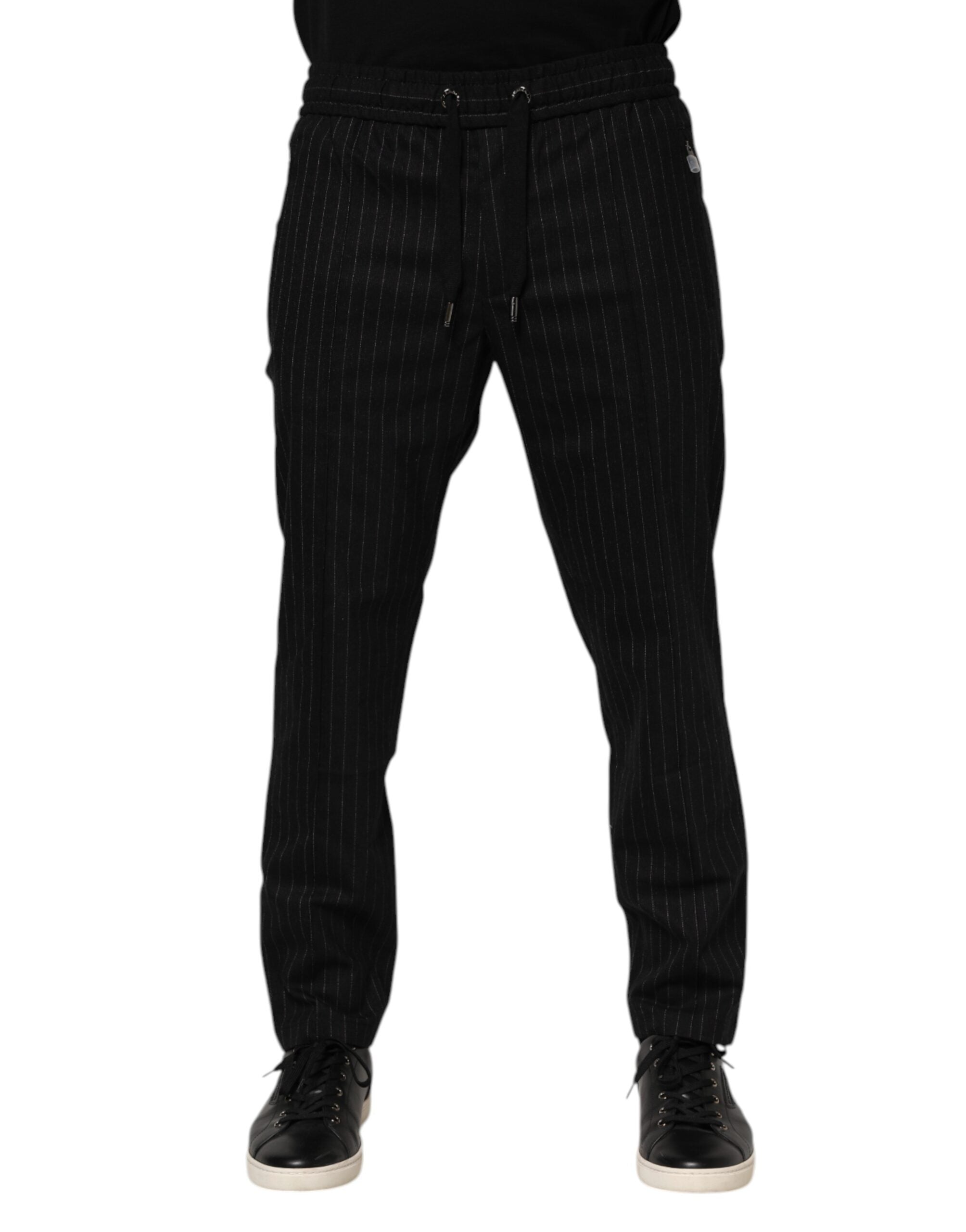 Dolce & Gabbana Schwarz gestreifte Herren-Joggerhose aus Wolle