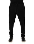Dolce & Gabbana Black Viscose Skinny Logo Men's Jogger Pants